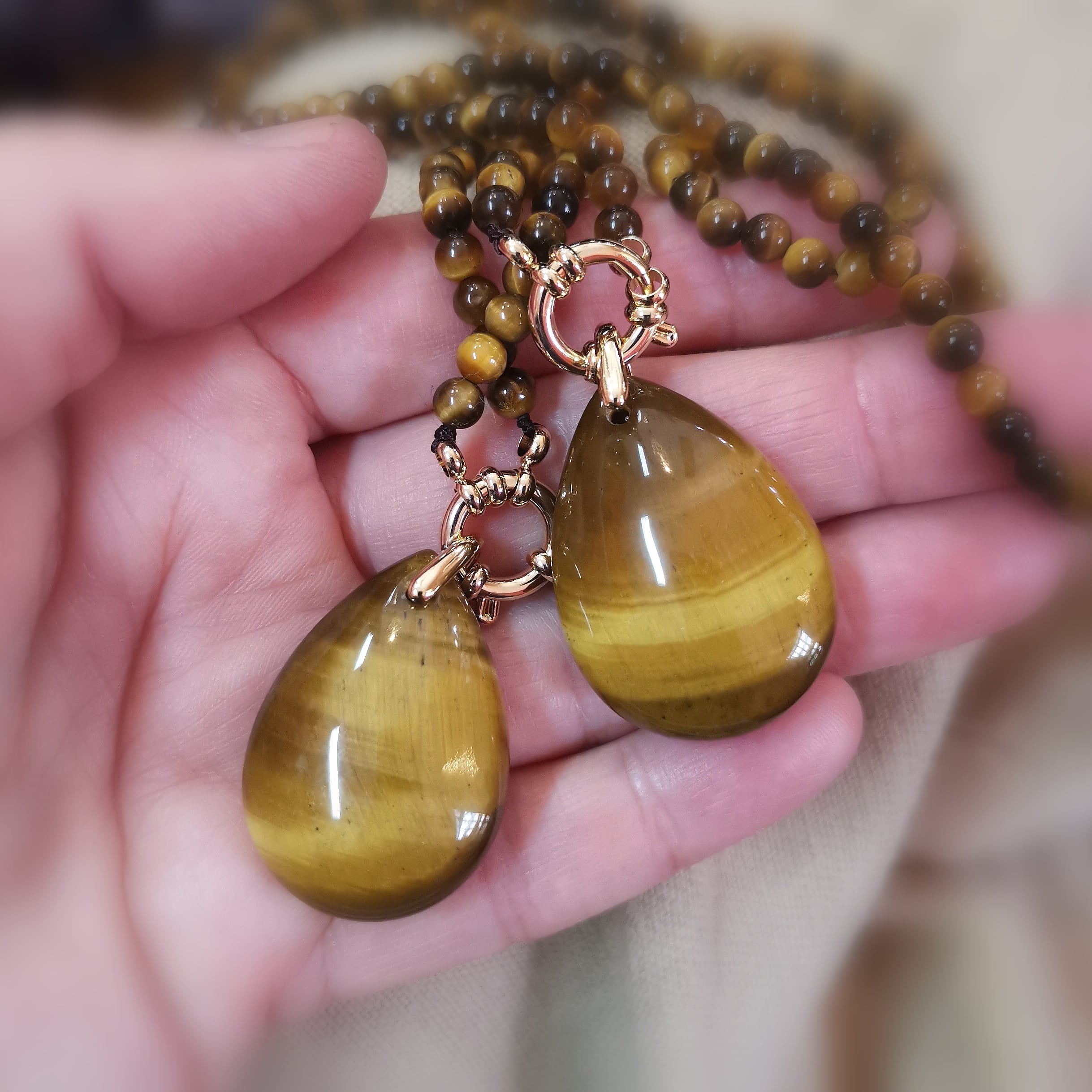 Tigerauge Collier Karma Gold Edelstein Kette – für Mut, Klarheit & innere Stärke