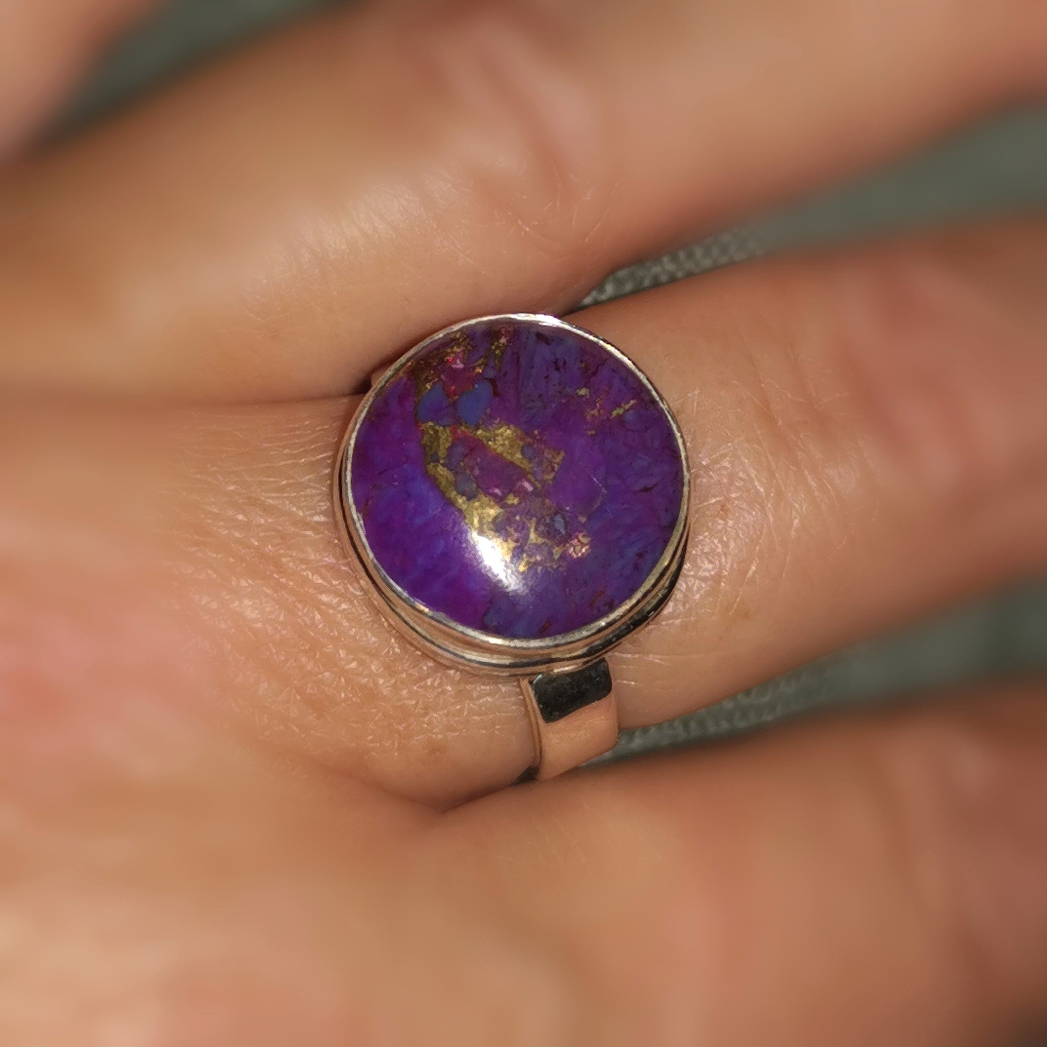 Türkis Lila & Gold Pyrit Edelstein Ring – für Schutz, Klarheit & spirituelle Wandlung