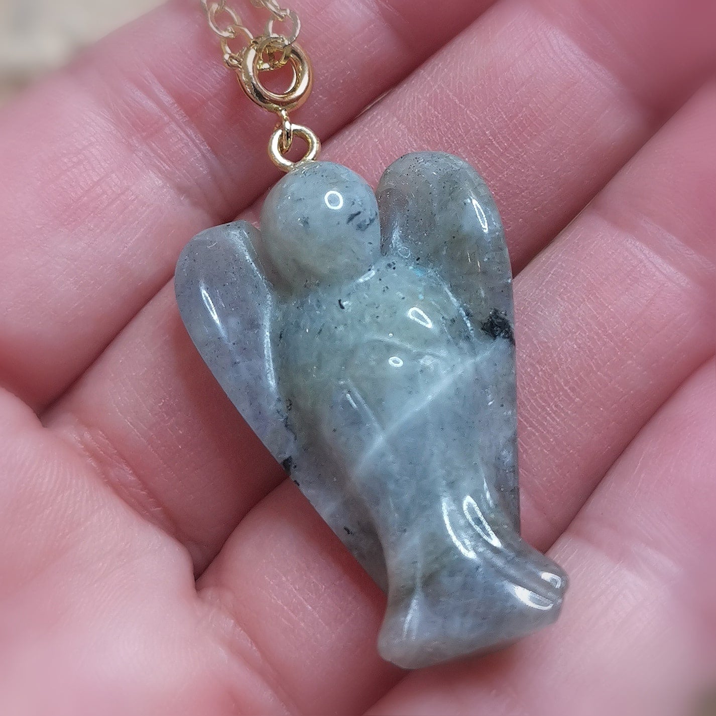 Labradorit Engel Karma Edelstein Kette – Gold Edelstahl · geweiht für Schutz & innere Harmonie