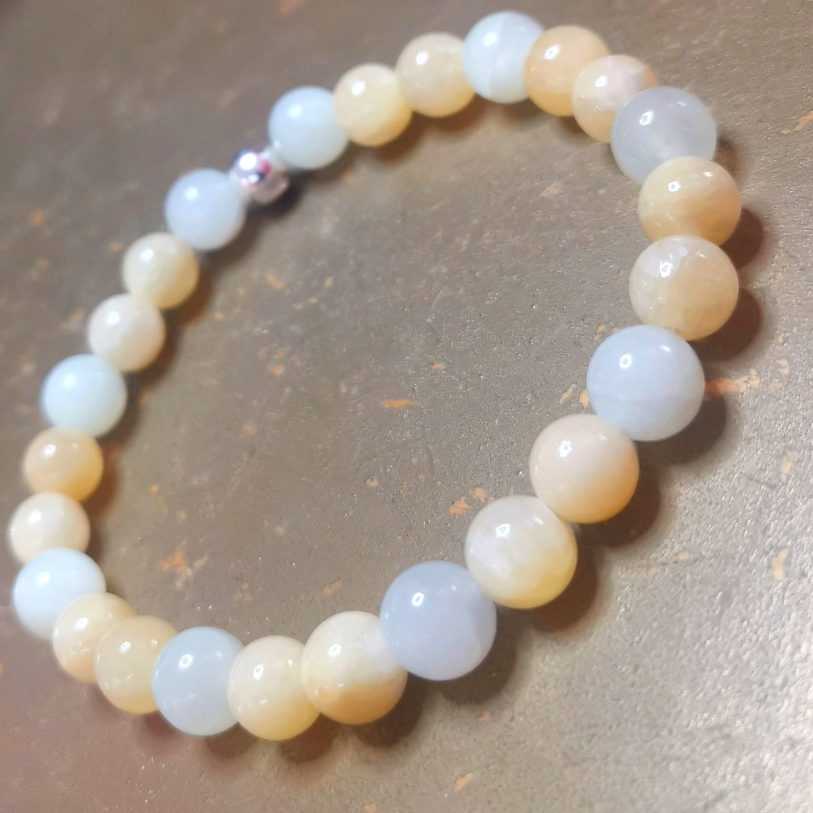 Jade & Orange Calcite Gemstone Karma Chakra Bracelet XL – for balance & inner strength