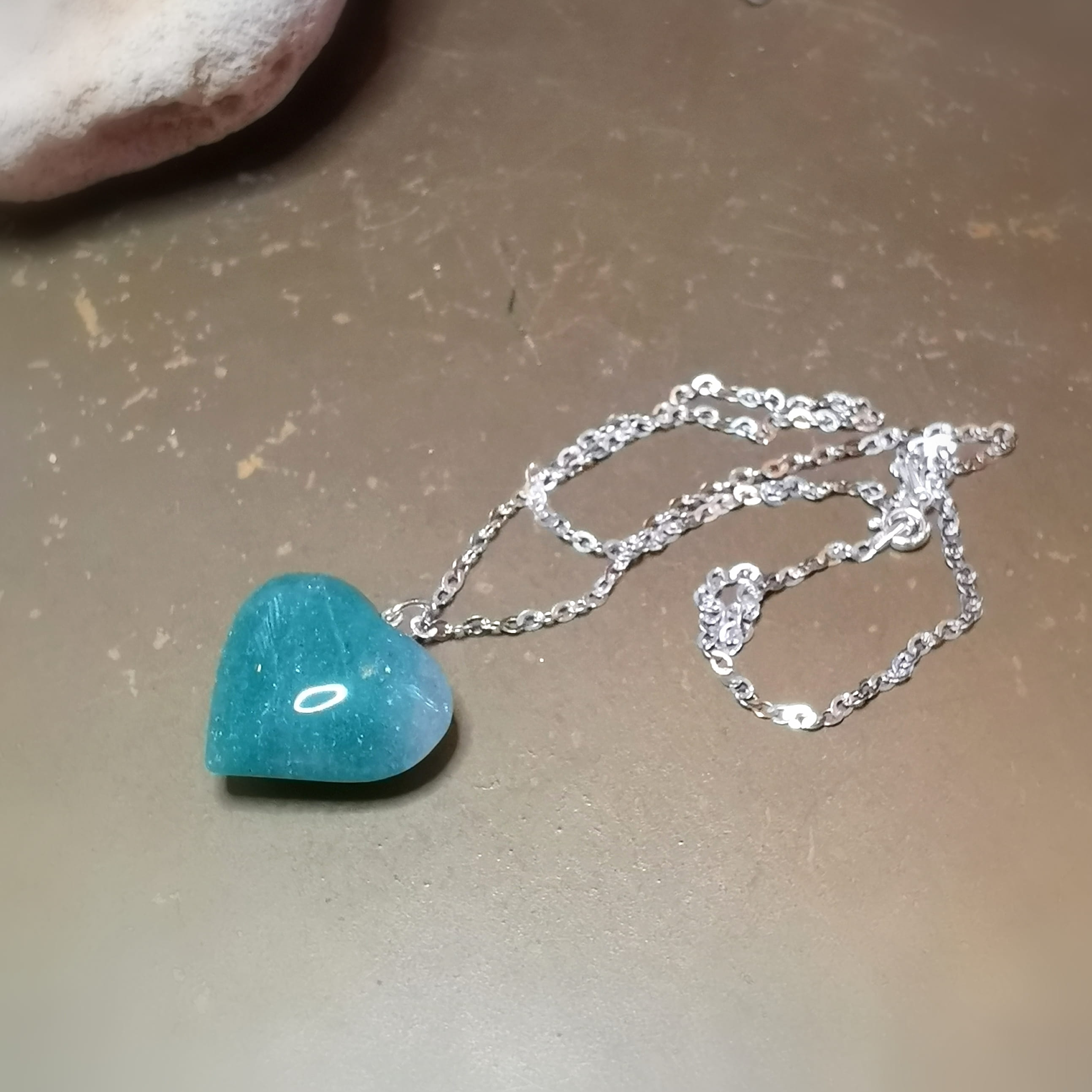 Amazonite gemstone heart karma necklace – consecrated for inner harmony “be yourself”