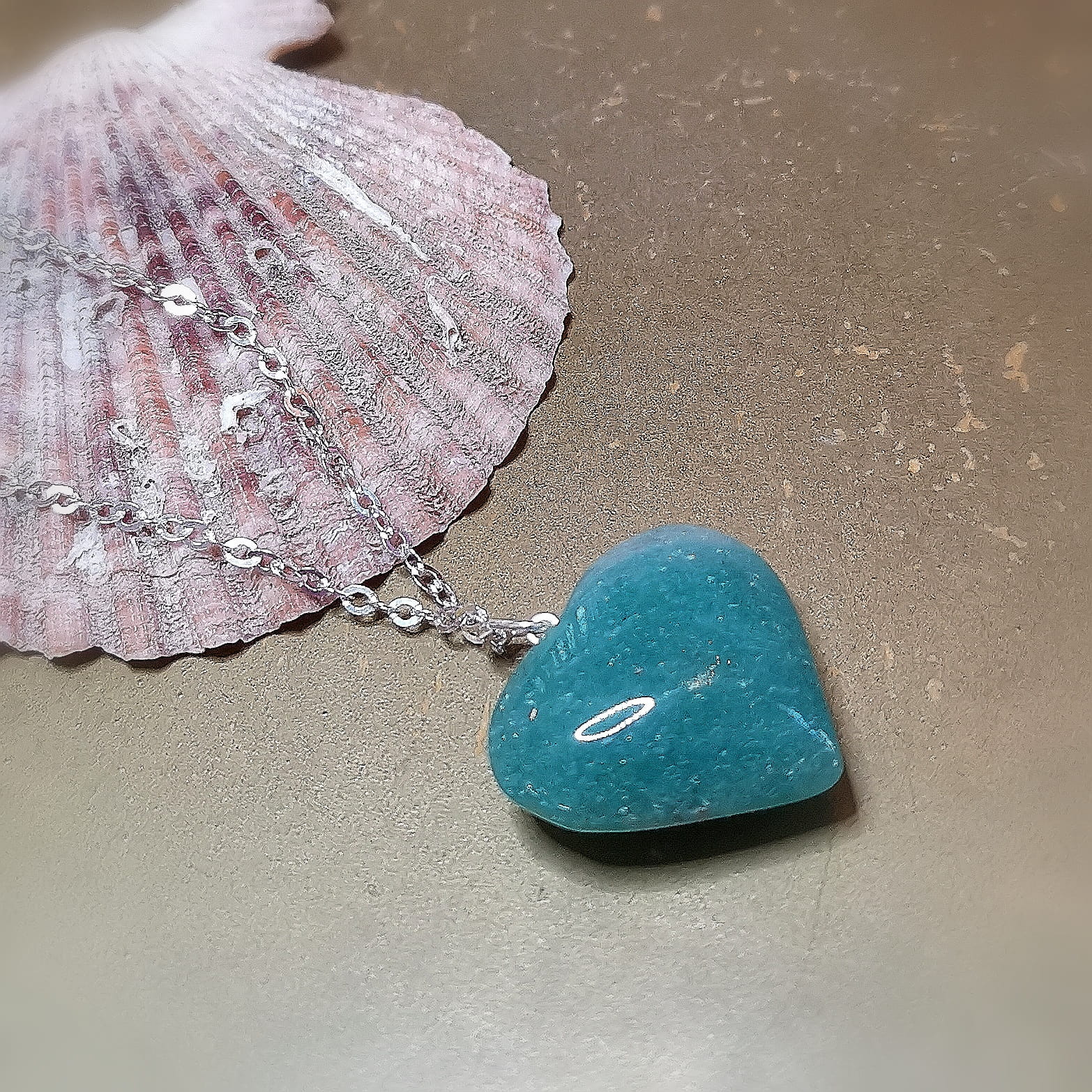 Amazonite gemstone heart karma necklace – consecrated for inner harmony “be yourself”