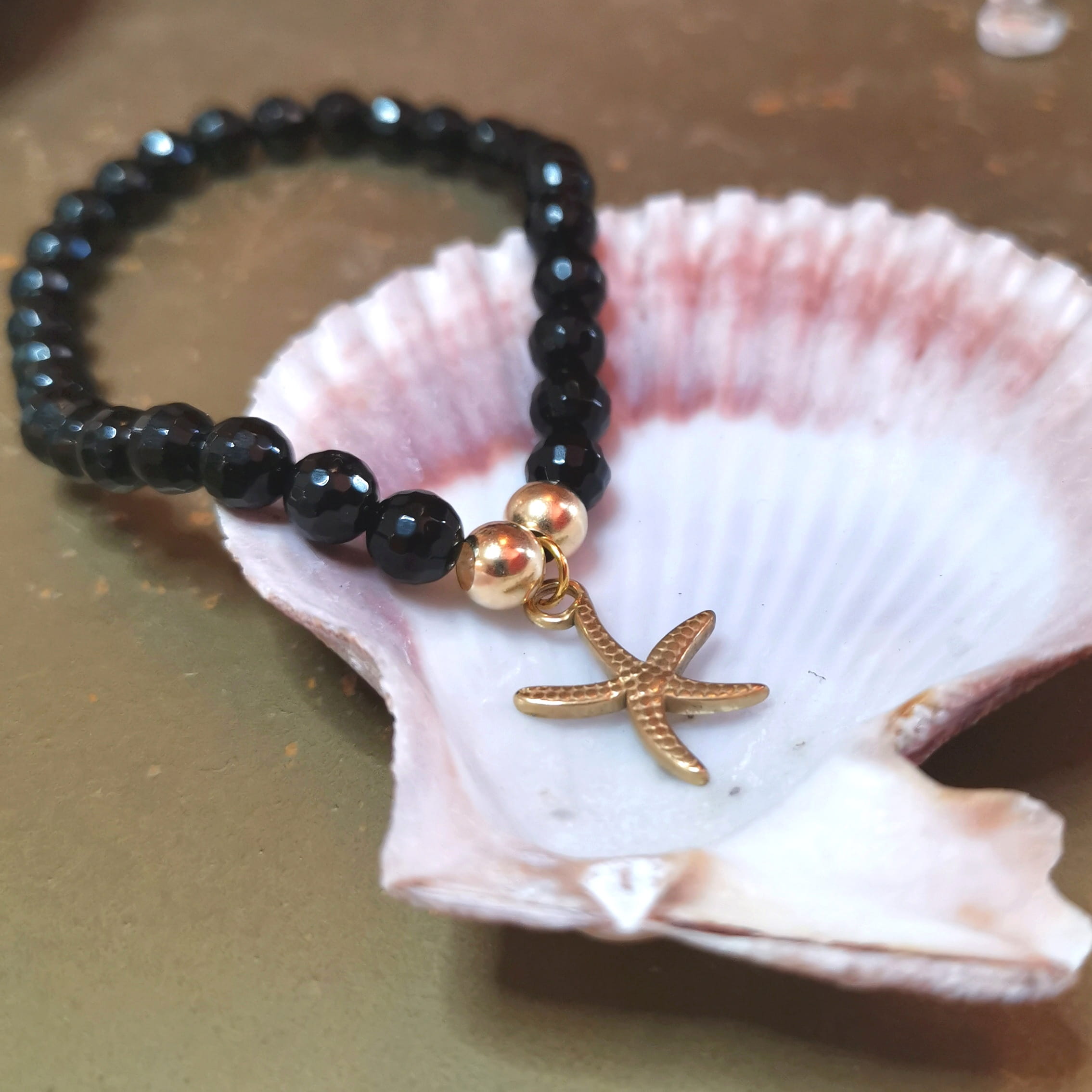 Onyx Edelstein Karma Edelstein Armband mit Seestern – für Schutz, Vertrauen & Wunder