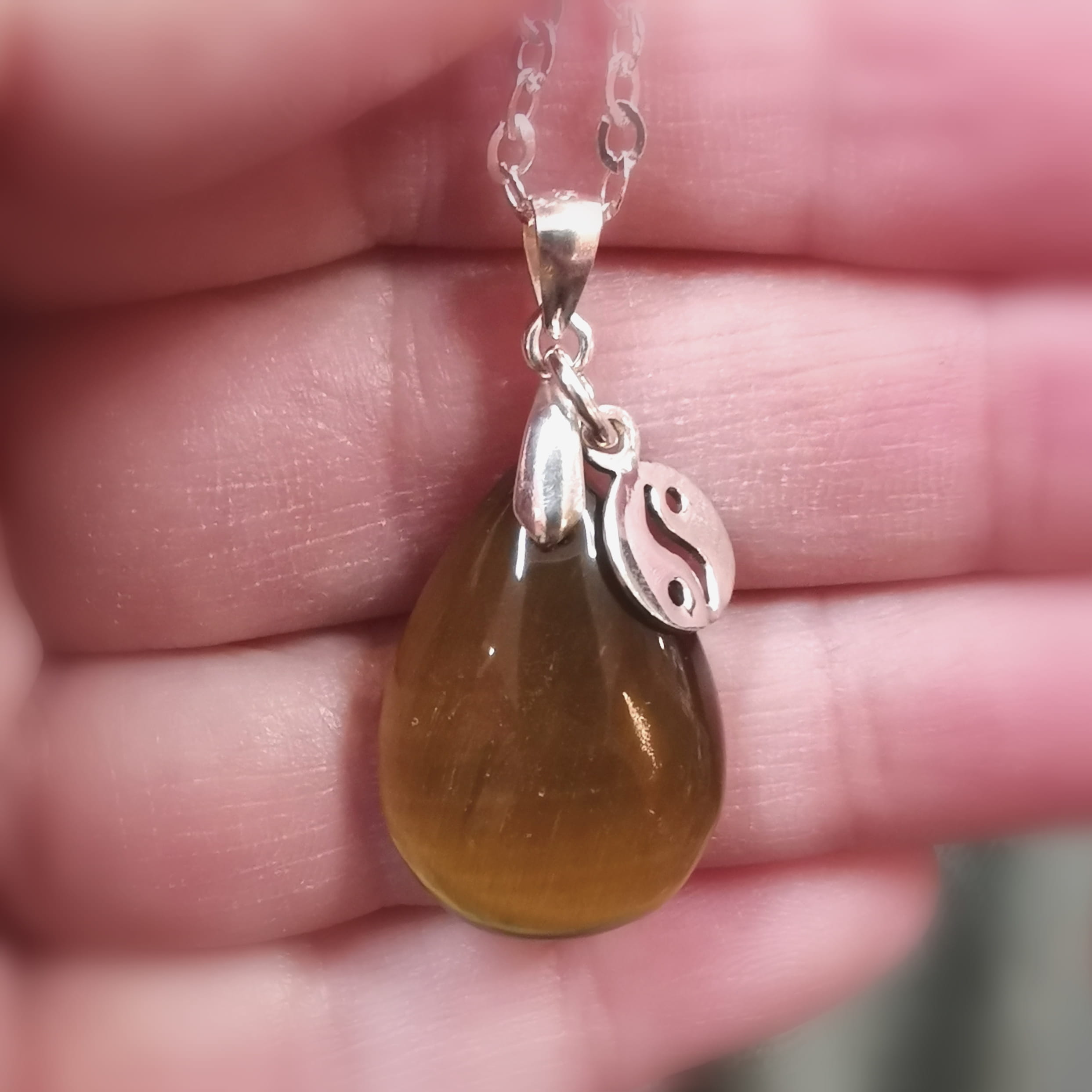 Tiger's Eye Gemstone Yin Yang Karma Gemstone Necklace – Consecrated for Balance, Courage & Inner Strength