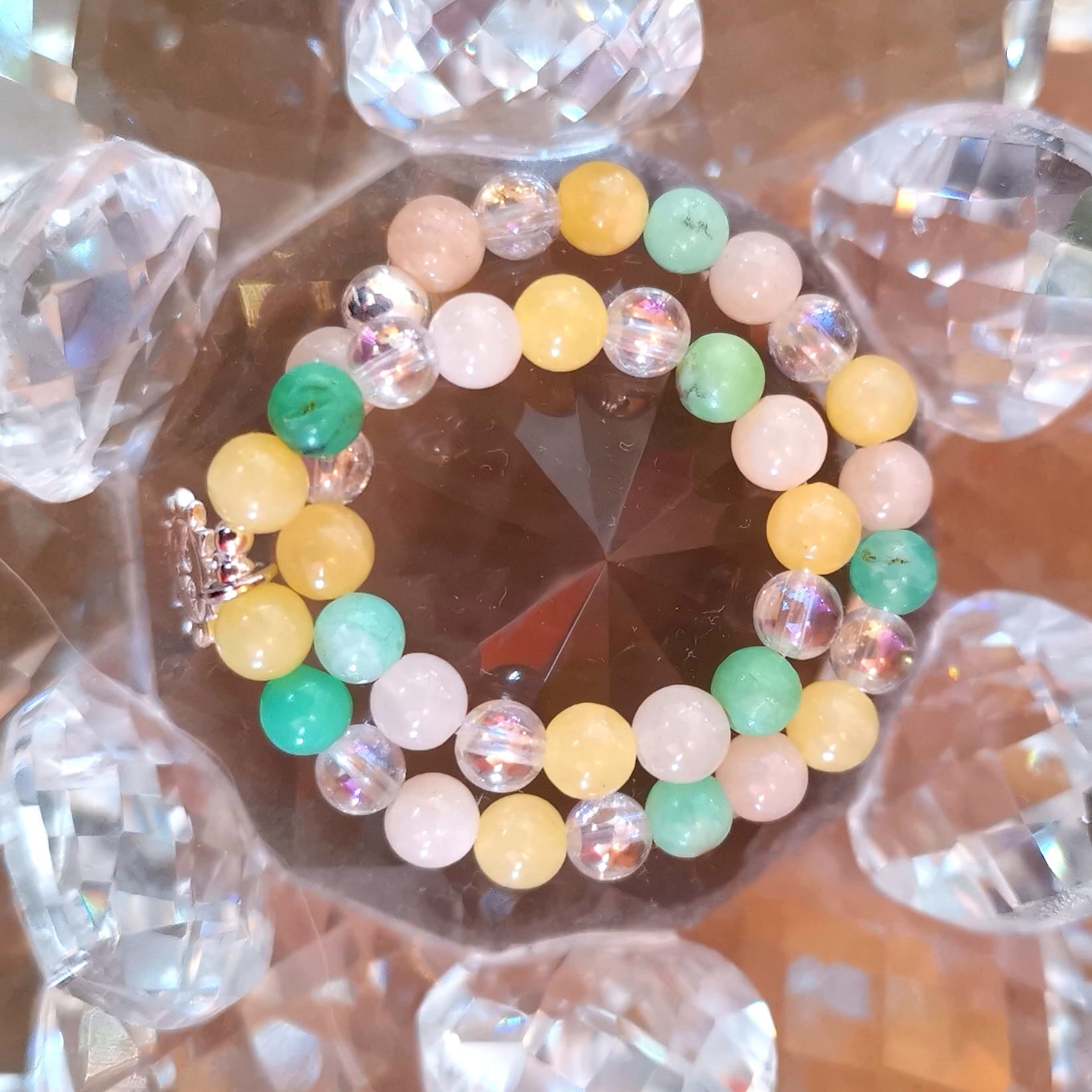 Chrysopras, Sonnenstein, Angel Aura & Orangencalcit Karma Armband – Sonnenaufgang im Herzen
