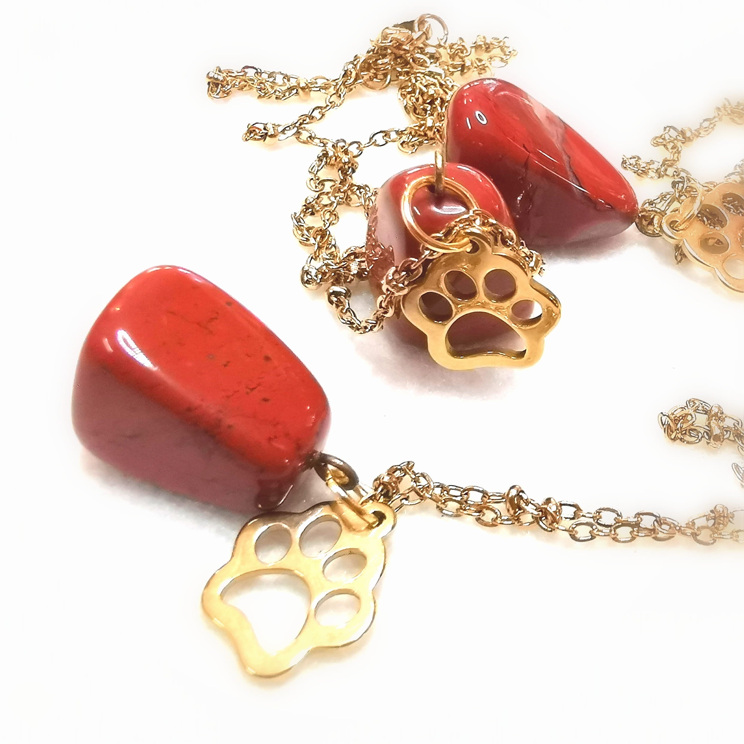 Jaspis Edelstein Pfoten Amulett Gold Rot – Karma Kette für Tierliebe & Herzensverbindung