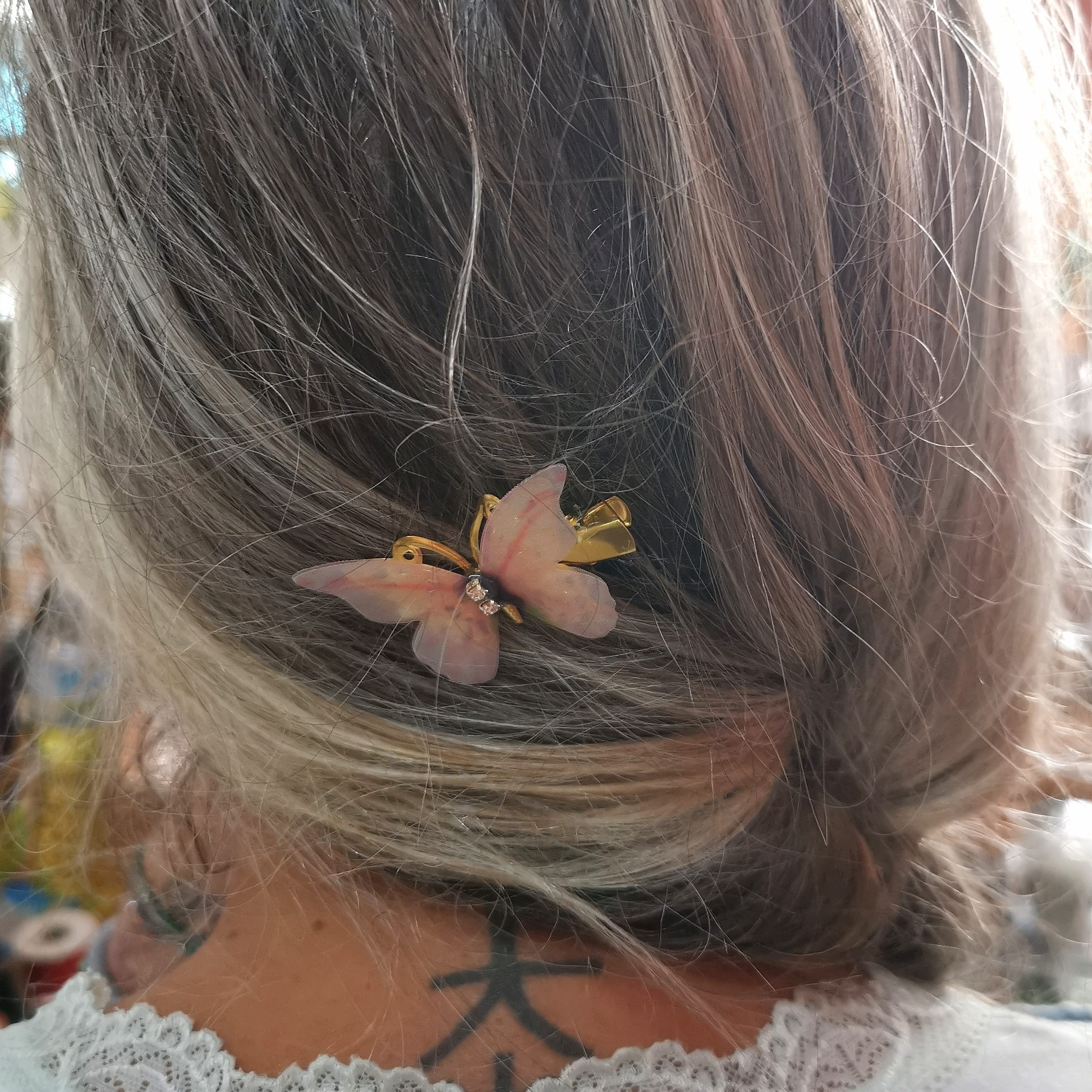 Schmetterling Haarspange Boho – rosa & aprikot, Glitzer für Leichtigkeit & Lebensfreude