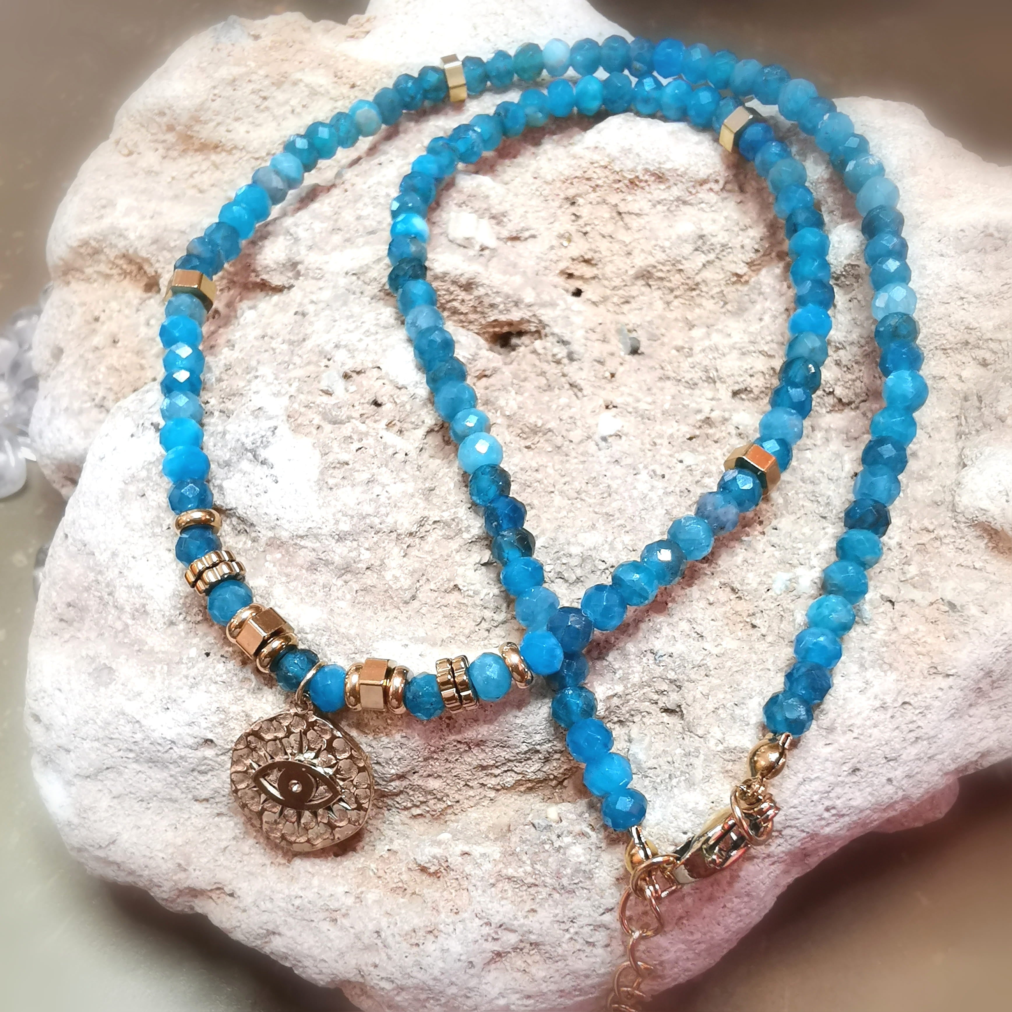 Eye in the Sky – Amazonit Karma Edelstein Kette mit Horus Auge - Schutz, Intuition