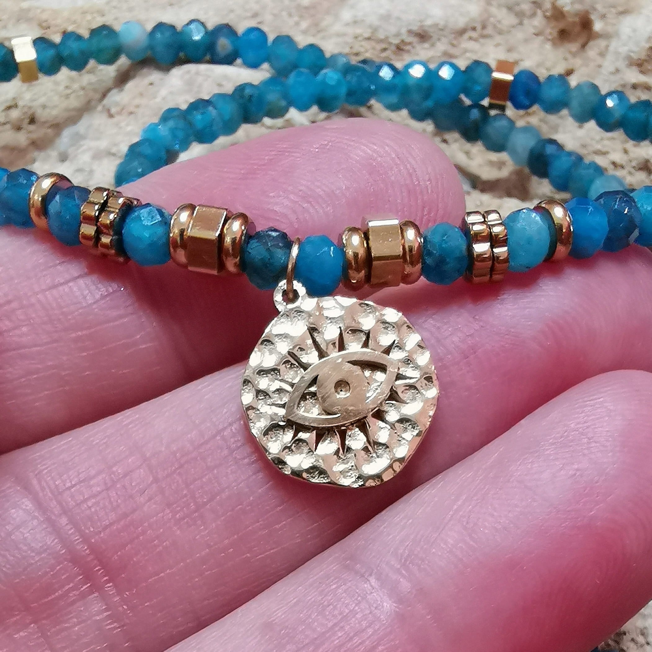 Eye in the Sky – Amazonit Karma Edelstein Kette mit Horus Auge - Schutz, Intuition