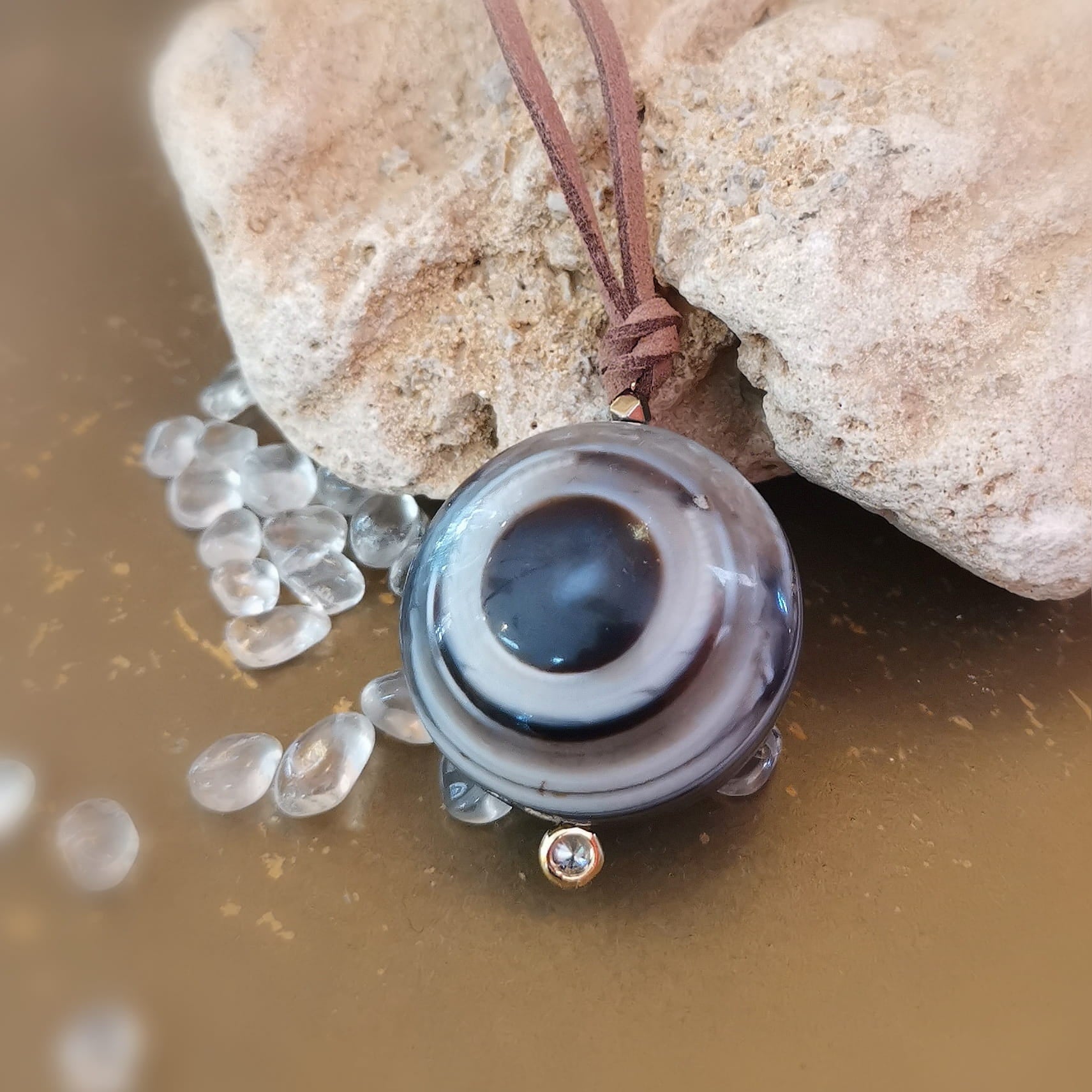 Shiva Auge Schichtachat Edelstein Kette – geweiht für Schutz & Bewusstsein