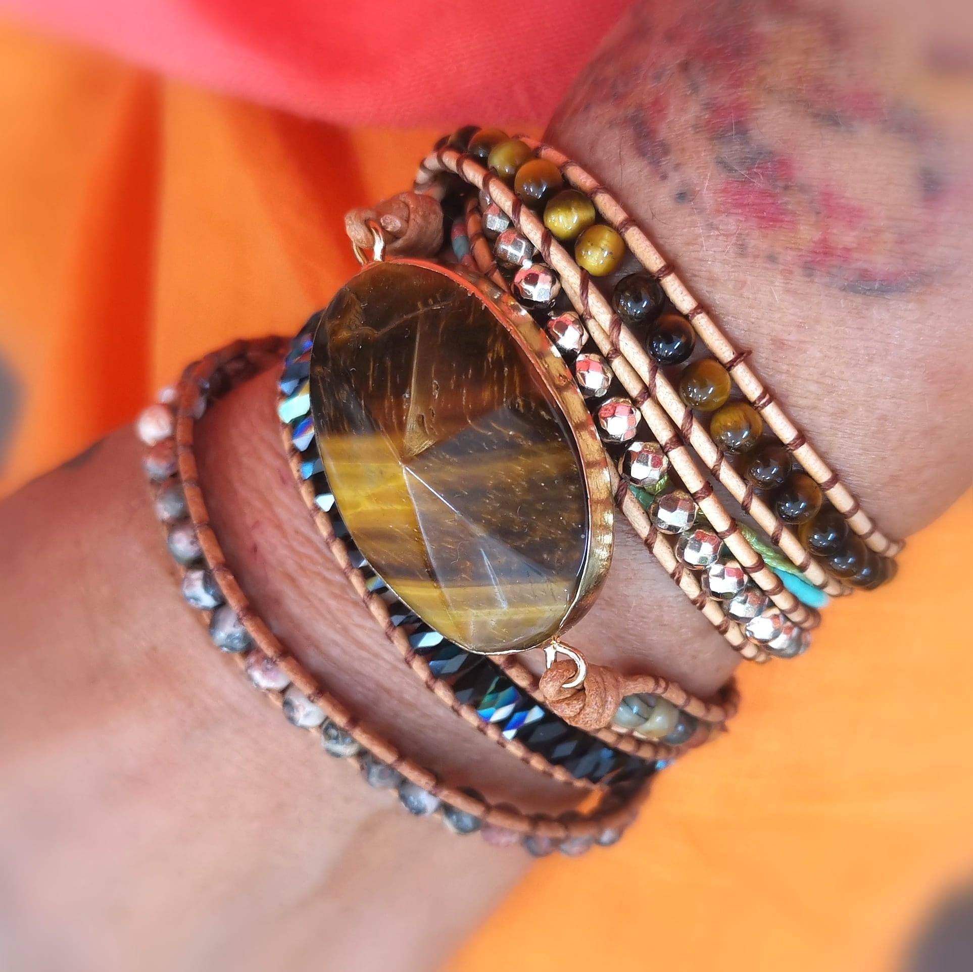 Tigerauge Hämatit Jaspis Wickelarmband – geweiht für Mut, Erdung & innere Stärke