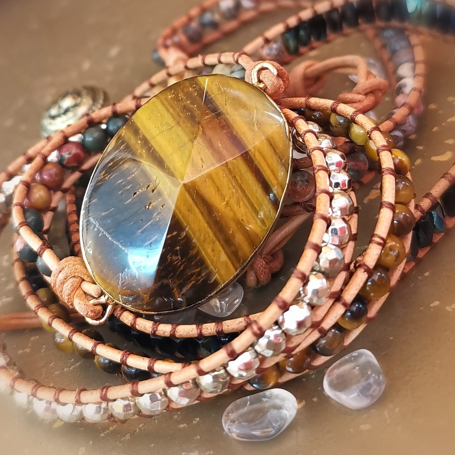 Tigerauge Hämatit Jaspis Wickelarmband – geweiht für Mut, Erdung & innere Stärke