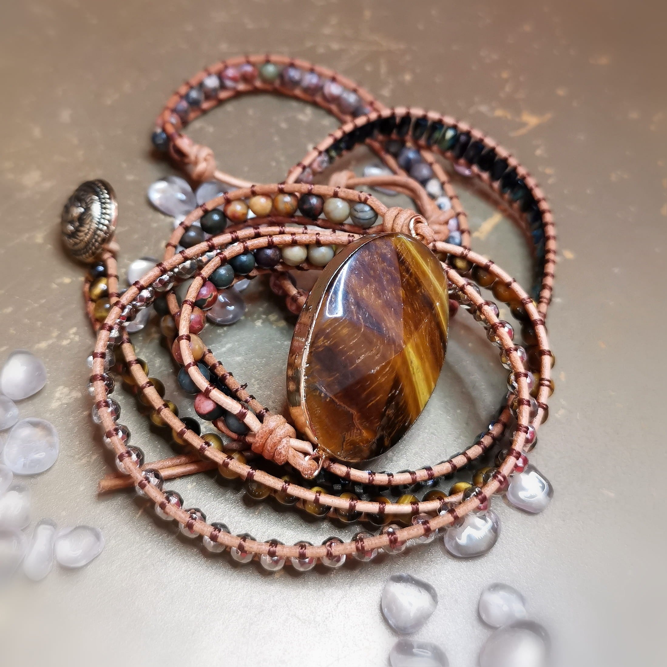 Tigerauge Hämatit Jaspis Wickelarmband – geweiht für Mut, Erdung & innere Stärke
