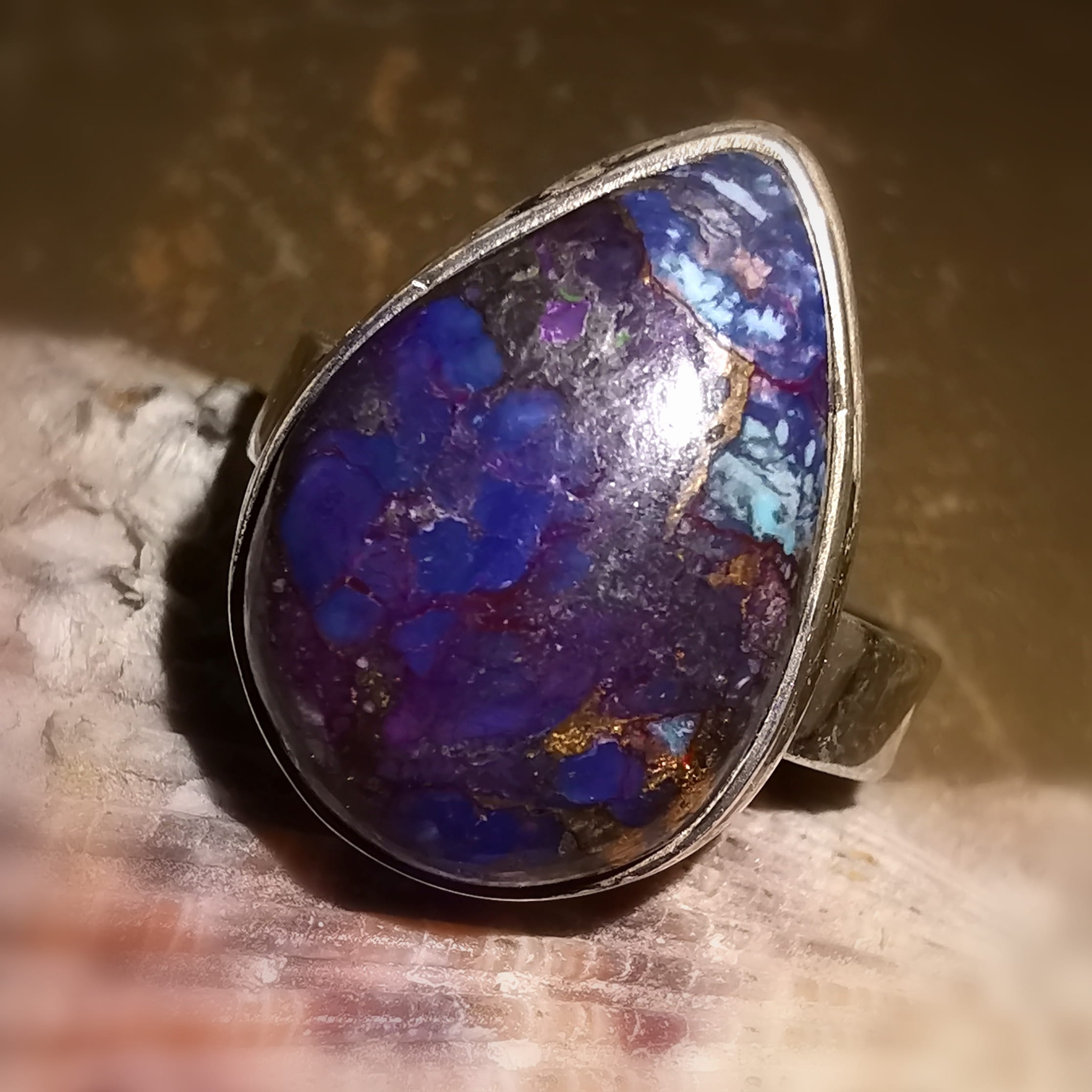 Lila & Türkiser Türkis Pyrit Edelstein Ring Sterlingsilber – geweiht für Intuition, Stärke & Schutz