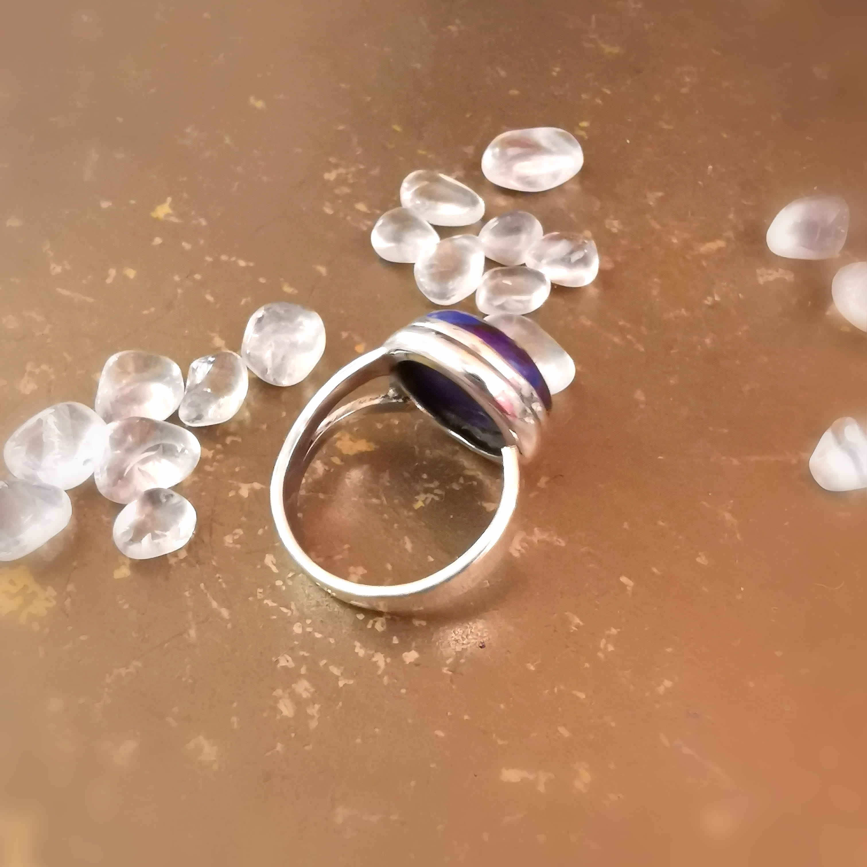 Lila Türkis Pyrit Edelstein Ring rund Sterlingsilber – geweiht für Intuition, Schutz