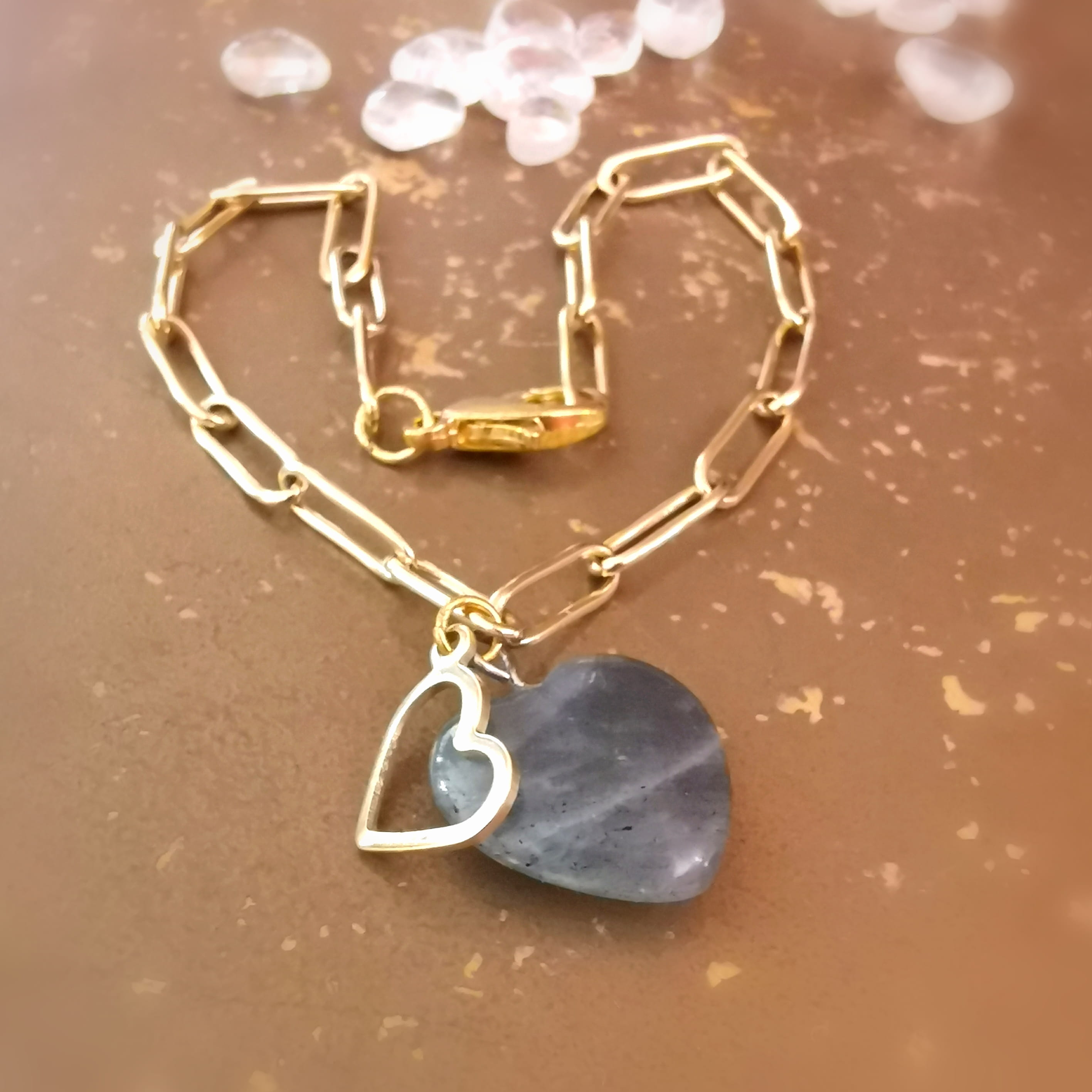 Achat Herz Edelstein Armband Gold Edelstahl – geweiht für Liebe, Harmonie & innere Stärke