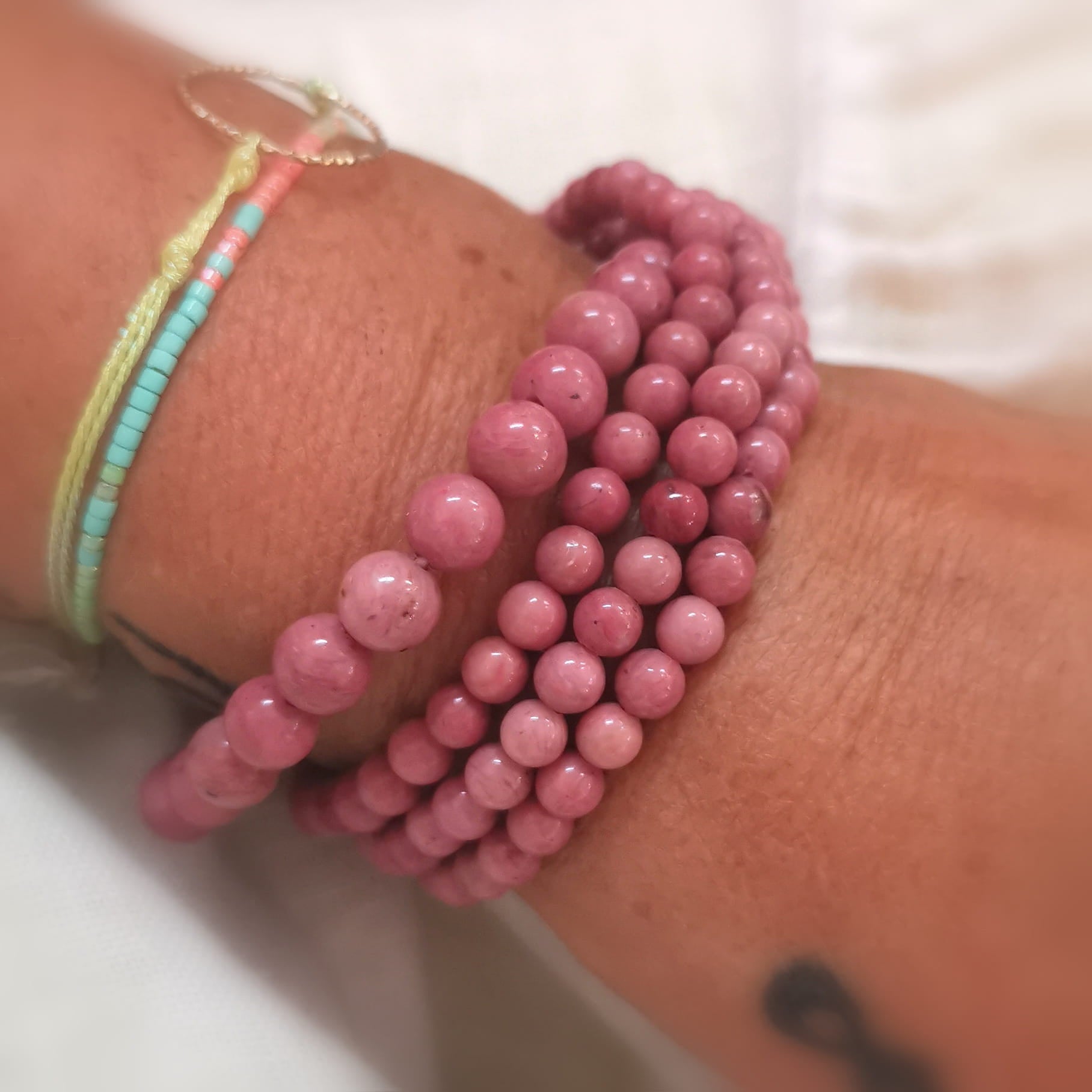Rhodochrosit Yoga Edelstein Karma Armband – Herzchakra, Selbstliebe & Lebensfreude