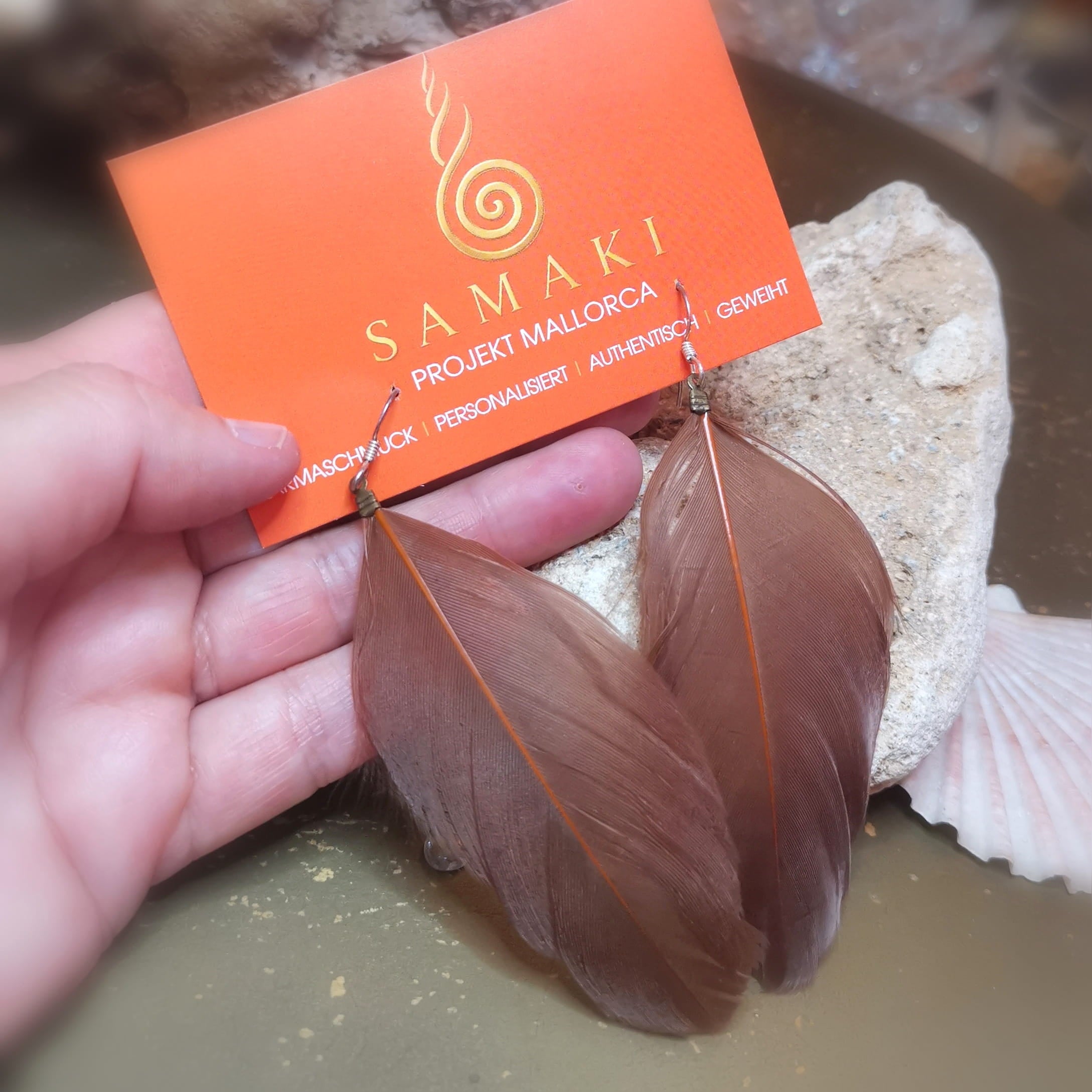 Natur Feder Ohrringe Ohrhänger Hippie Boho Karma Schmuck – Kastanienbraun