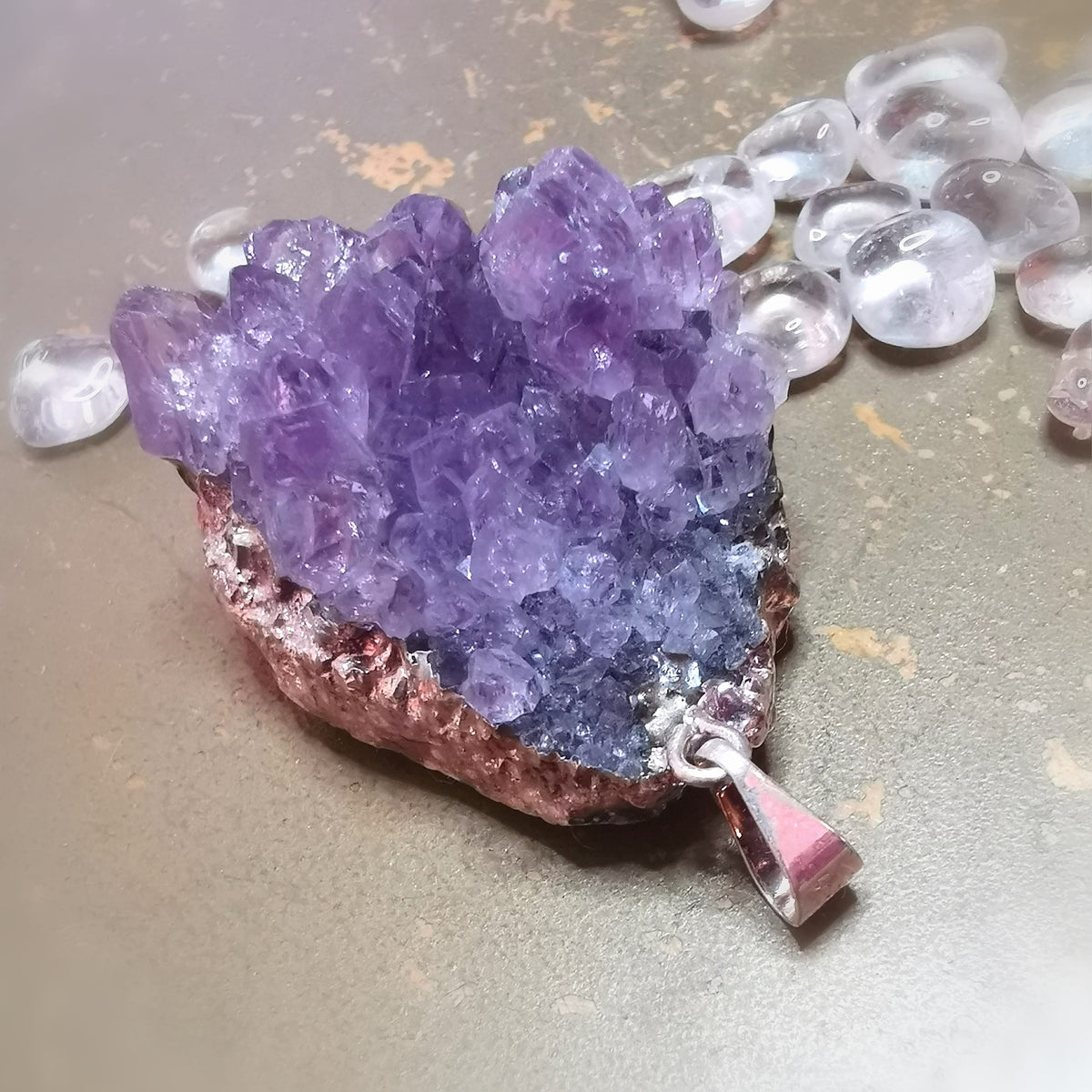 Amethyst Druse Anhänger XL – Kristall Edelstein electroplated & geweiht