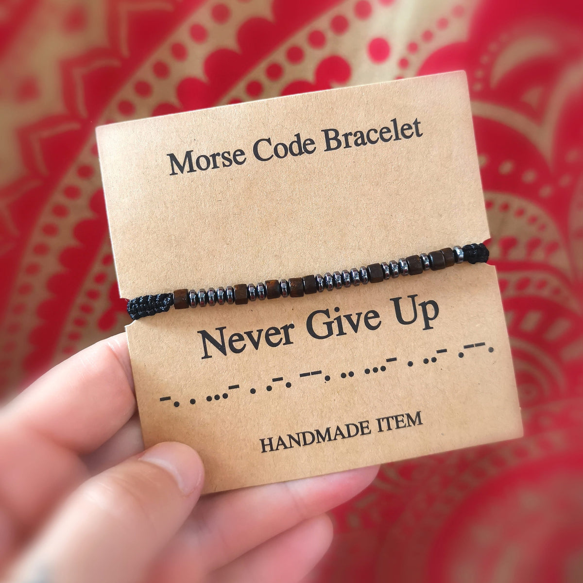 Never Give Up Morse Code Armband – Stärke, Mut & Durchhaltevermögen