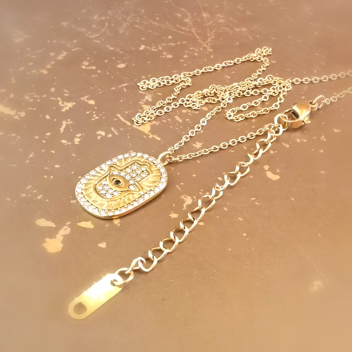 Hamsa Schutzamulett Gold Kette – Hand der Fatima & Schutzauge