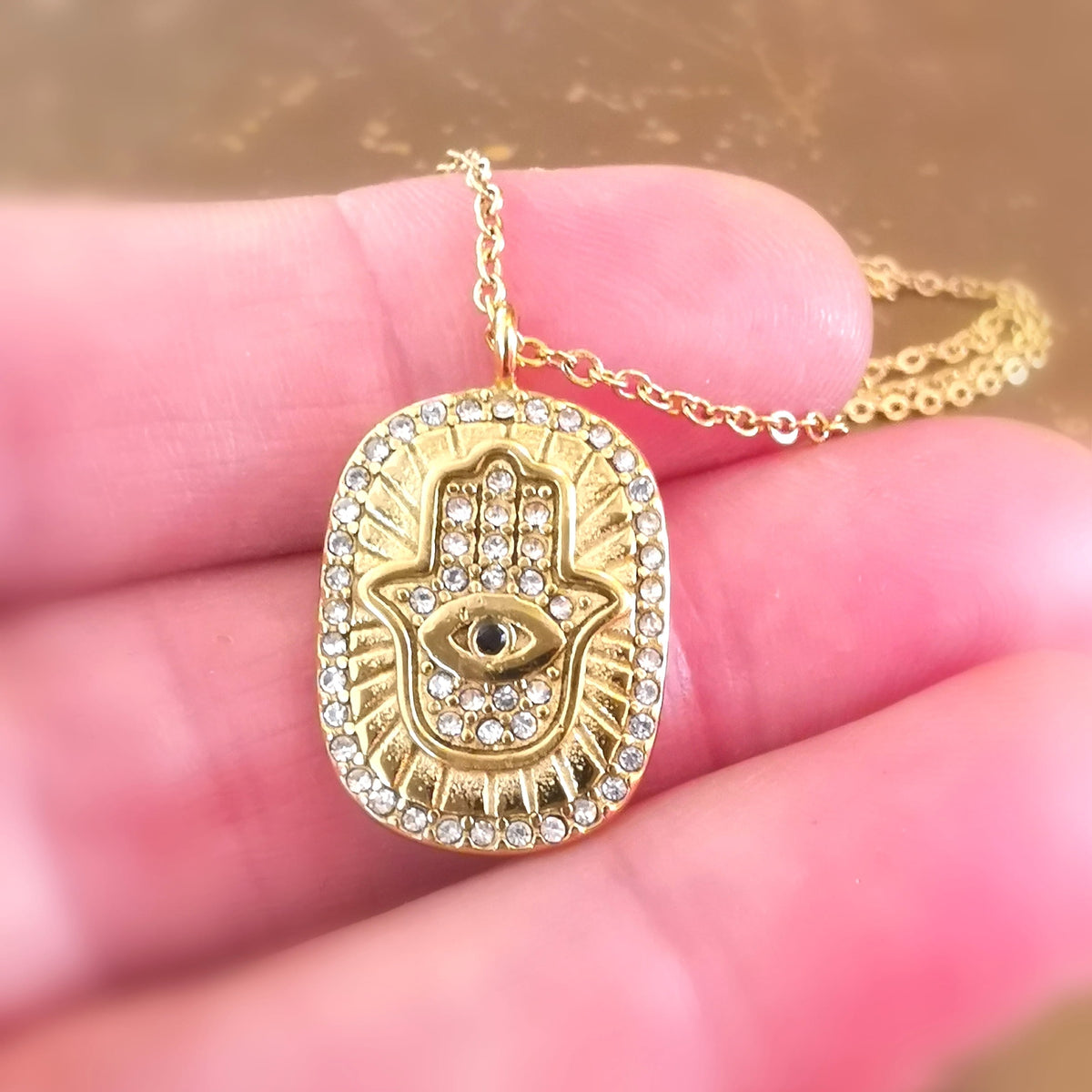 Hamsa Schutzamulett Gold Kette – Hand der Fatima & Schutzauge