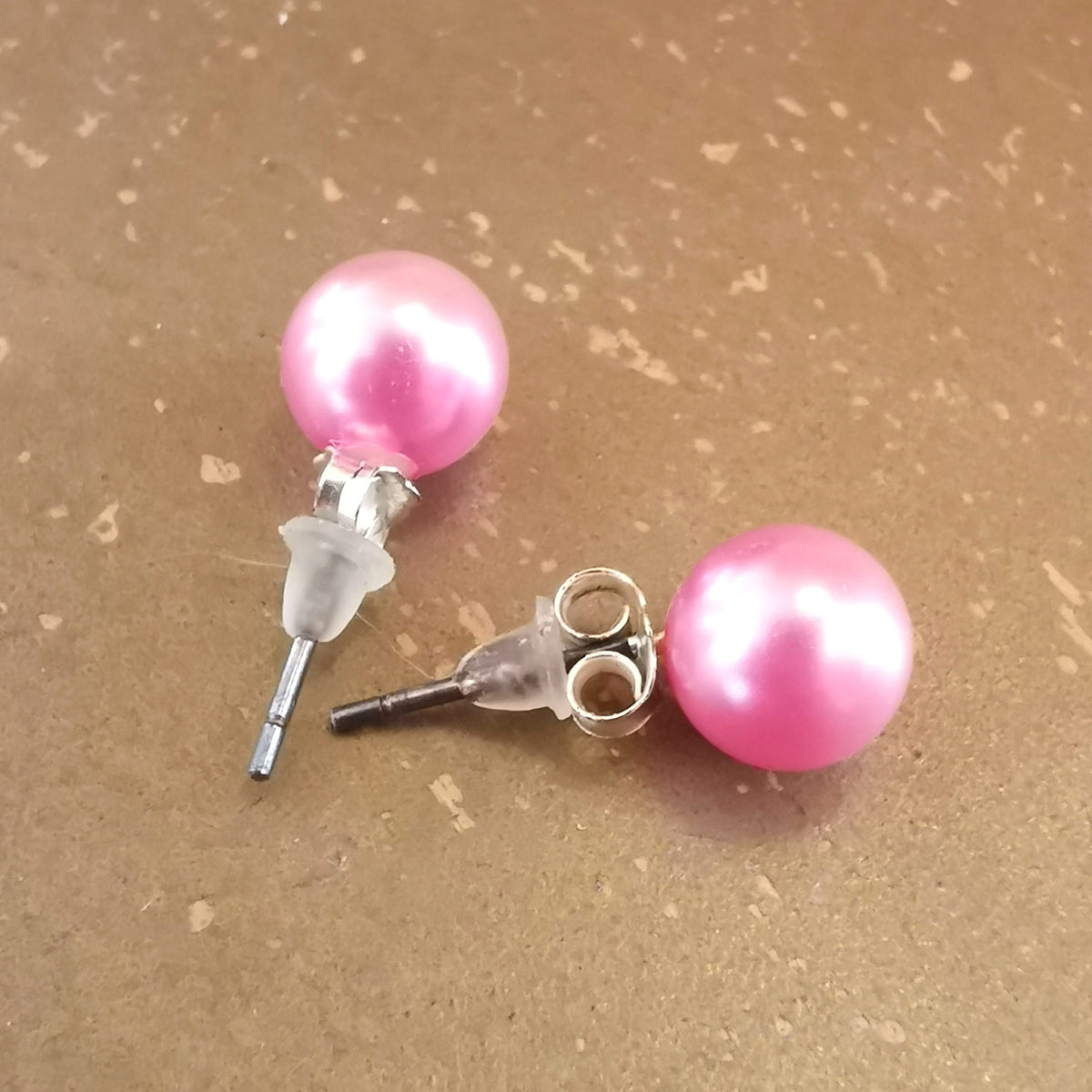 Mallorca Perlen Ohrstecker Rosa Pink – 8 mm mit Sterlingsilber