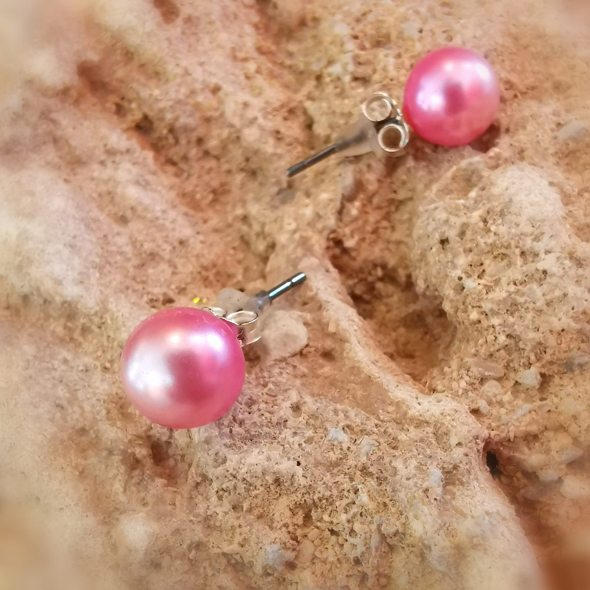 Mallorca Perlen Ohrstecker Rosa Pink – 8 mm mit Sterlingsilber