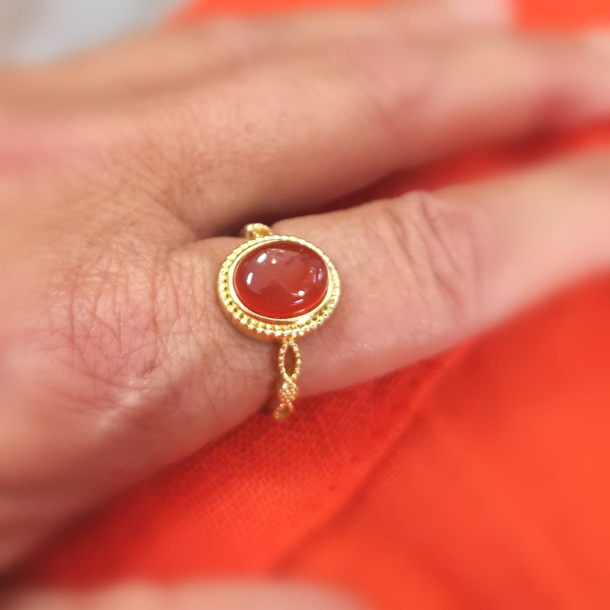 Carneol Achat Edelstein Edelstahl Gold Ring – Lebensfreude, Energie & Mut