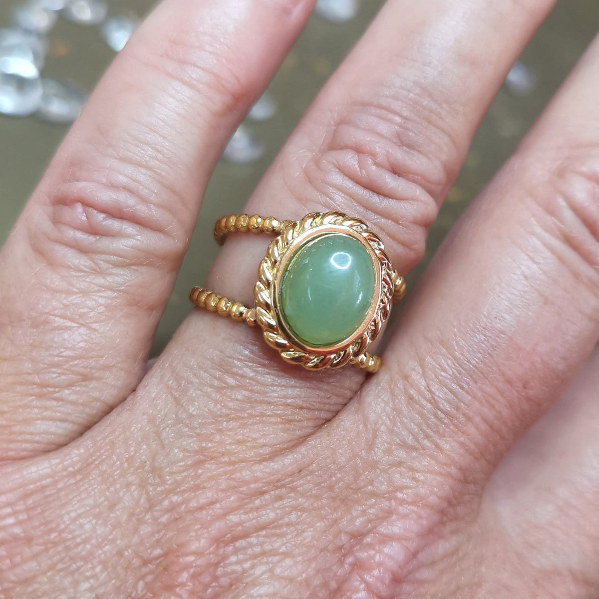 Aventurin Ring – Lebensfreude & Zuversicht Echtstein · Edelstahl · 18 Karat vergoldet