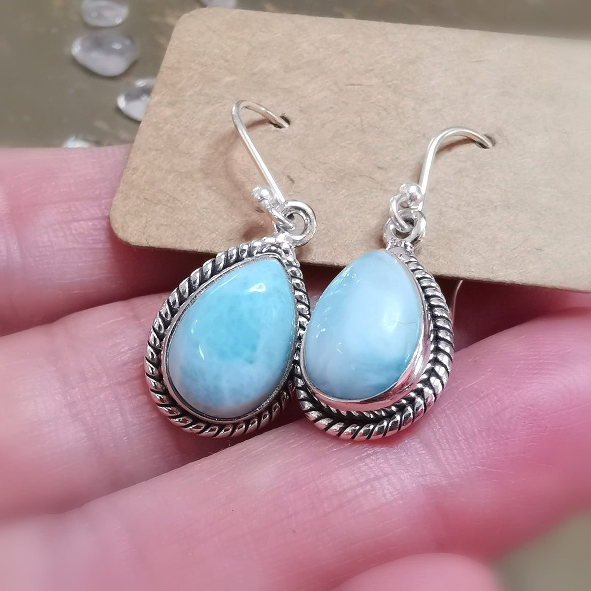 Larimar Edelstein Ohrringe – Karibik, Leichtigkeit & innere Ruhe - AA Qualität