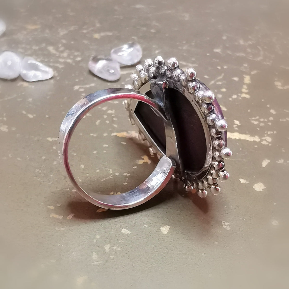 Lepidolith Edelstein Ring – Ruhe, Balance & Loslassen · 925 Sterlingsilber · Bali Style