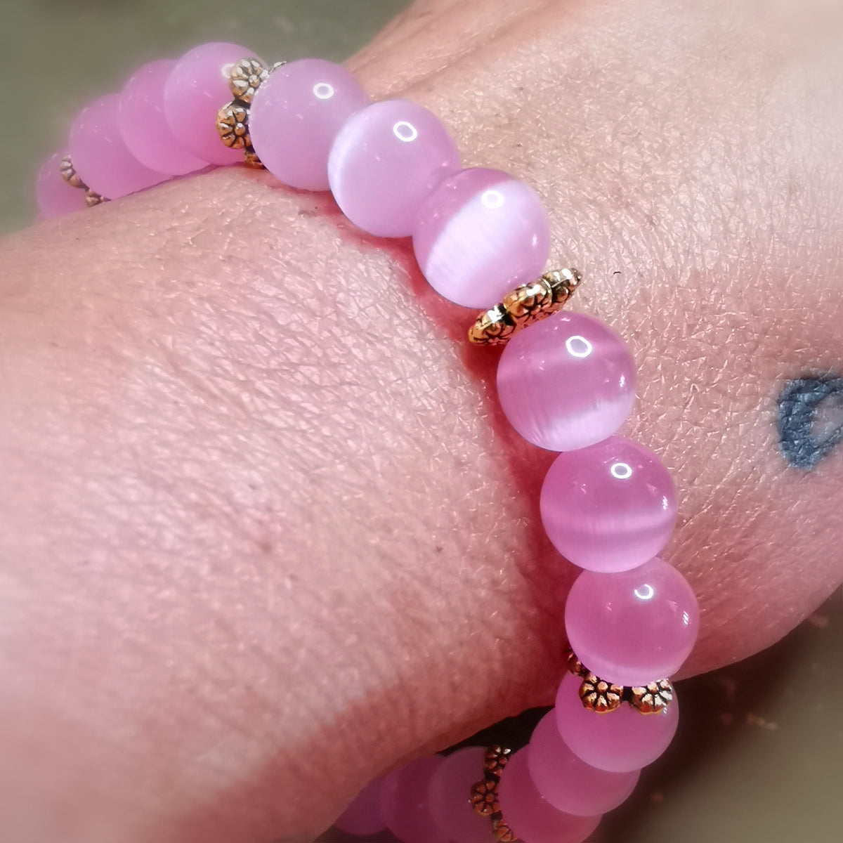 Katzenaugen Quarz Karma Edelstein Armband – Rosa Gold Herzchakra · Yoga & Reiki