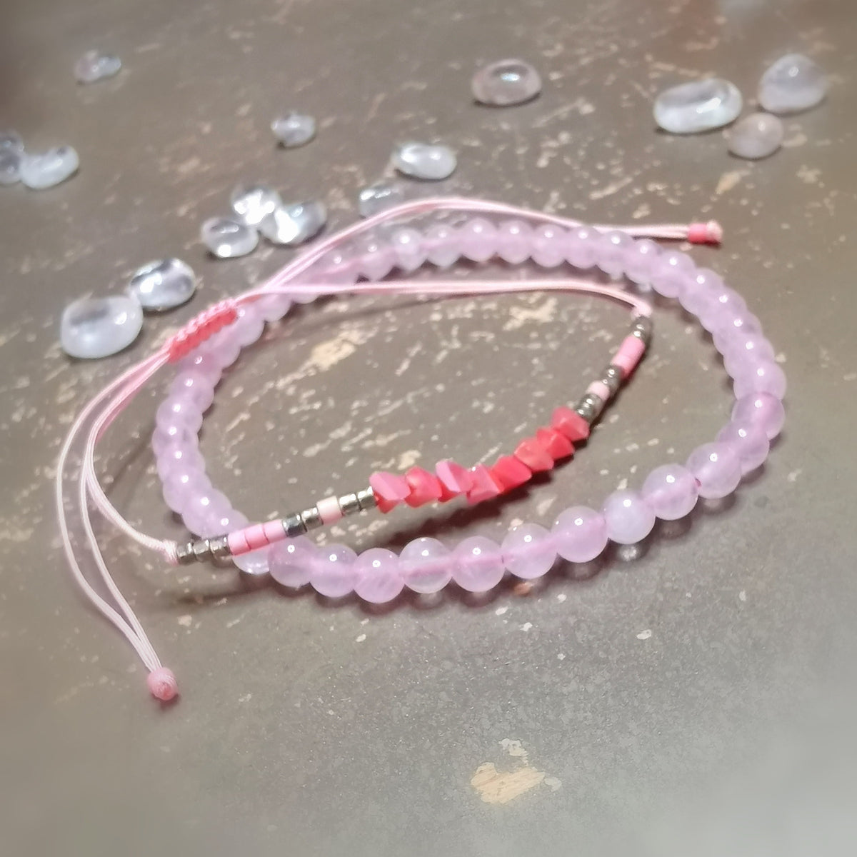Rosenquarz Herzchakra Armband 2er Set – Edelstein AA Qualität · Yoga · Reiki