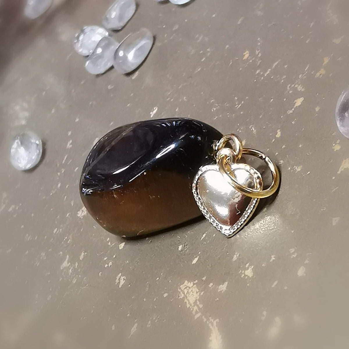 Tigerauge Edelstein Herz Anhänger Gold Edelstahl – Mut, Selbstvertrauen & Liebe