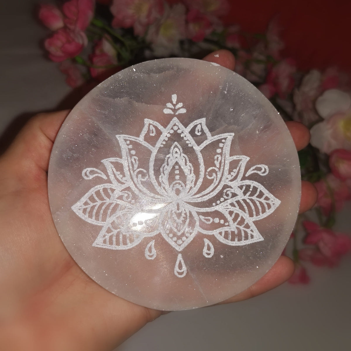 Selenit Lotus Meditationsstein – Altarstein Heilstein Yoga Reiki spirituelle Deko