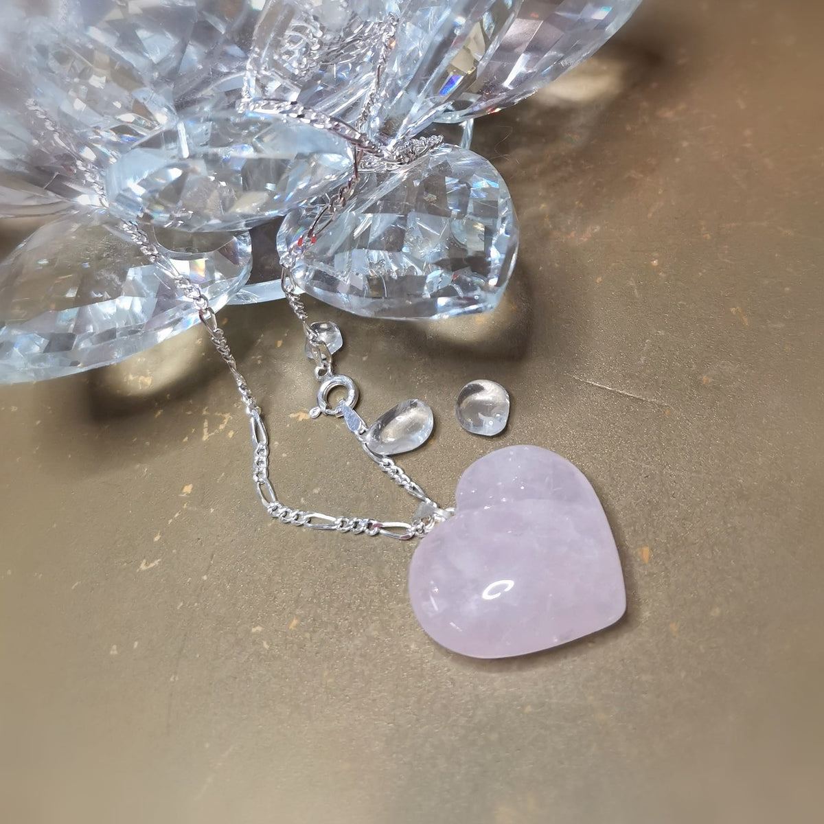 Rosenquarz Herz Sterlingsilber Kette – geweiht für Selbstliebe, Herzensheilung & Harmonie