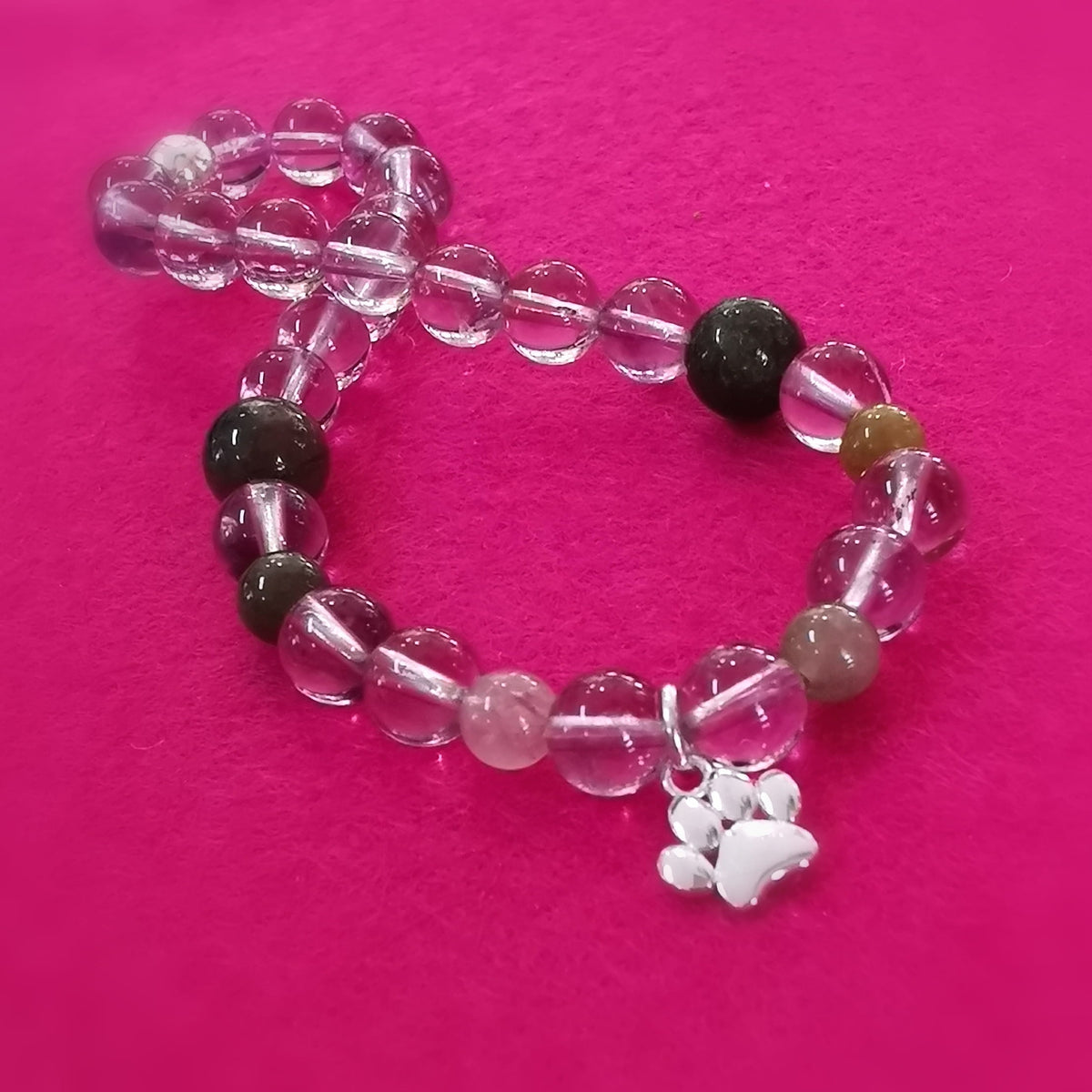 Turmalin Lavendel Amethyst Karma Armband mit Pfote – Liebe, Schutz & Verbundenheit