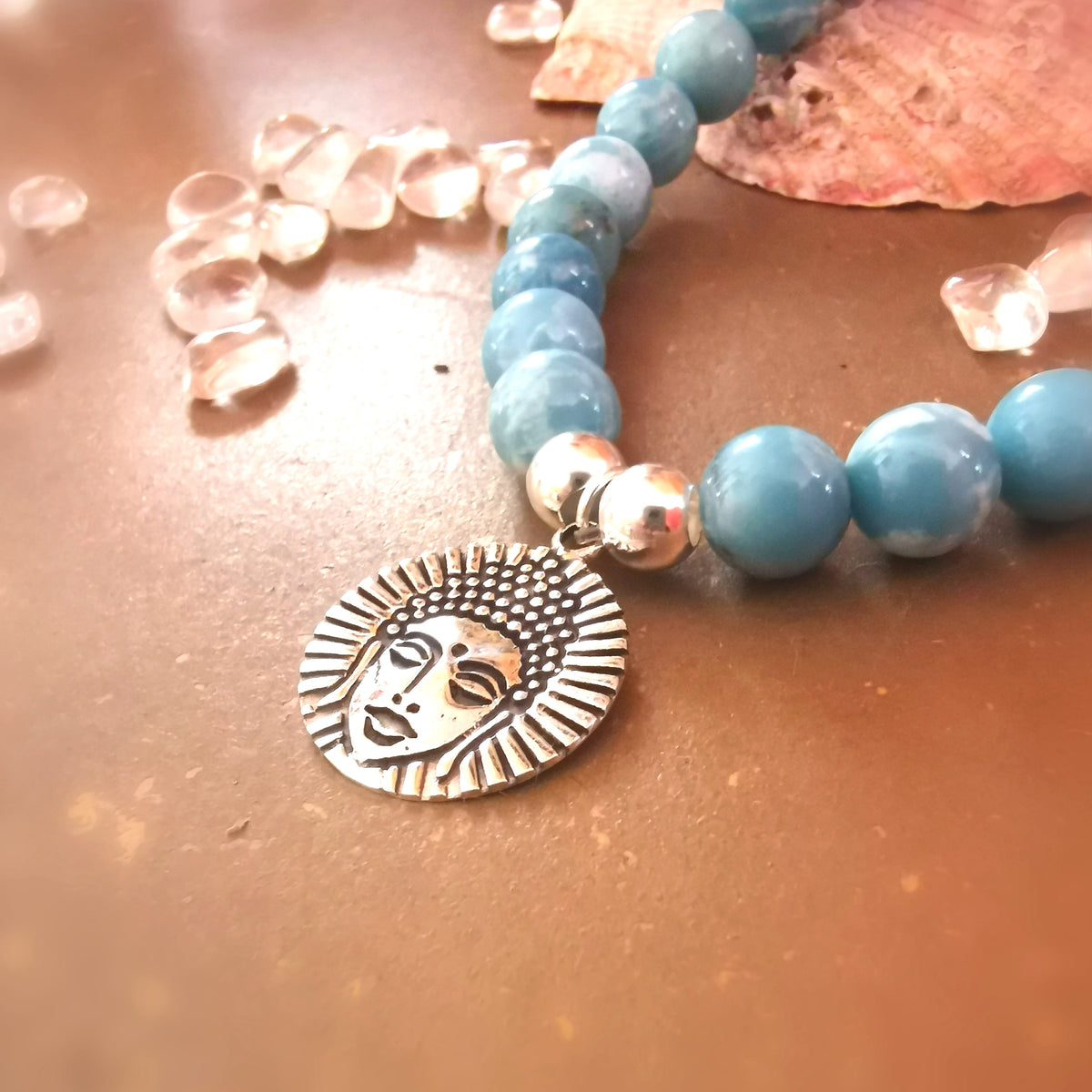 Larimar Edelstein Buddha Yoga Karma Armband – Ruhe, Gelassenheit & Lebensfreude