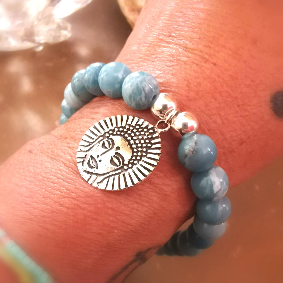 Larimar Edelstein Buddha Yoga Karma Armband – Ruhe, Gelassenheit & Lebensfreude