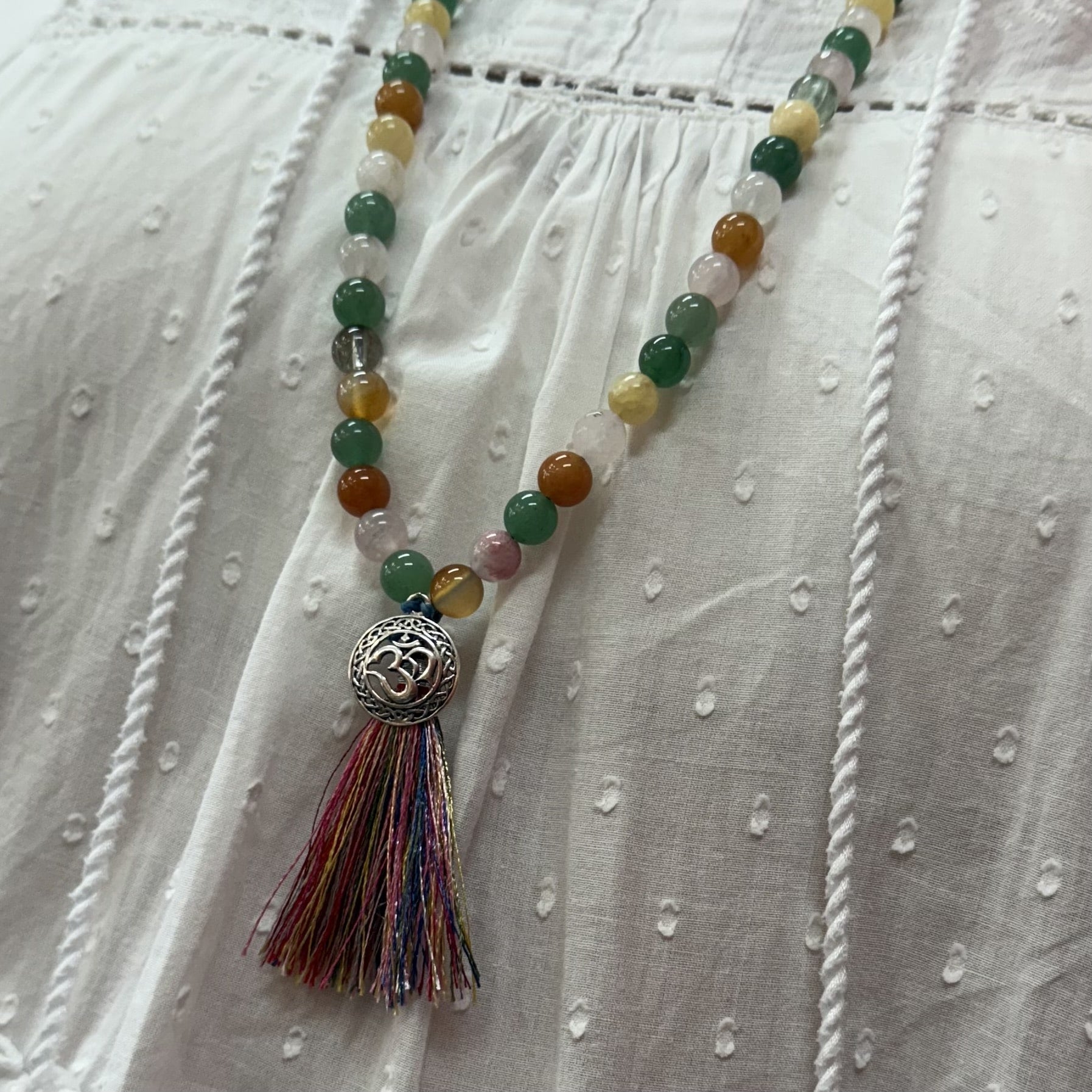 OM Mala Unikat Edelstein Mix Karma Chakra Kette, Gebet, Meditation, Boho Hippie Mode #lebensfreude