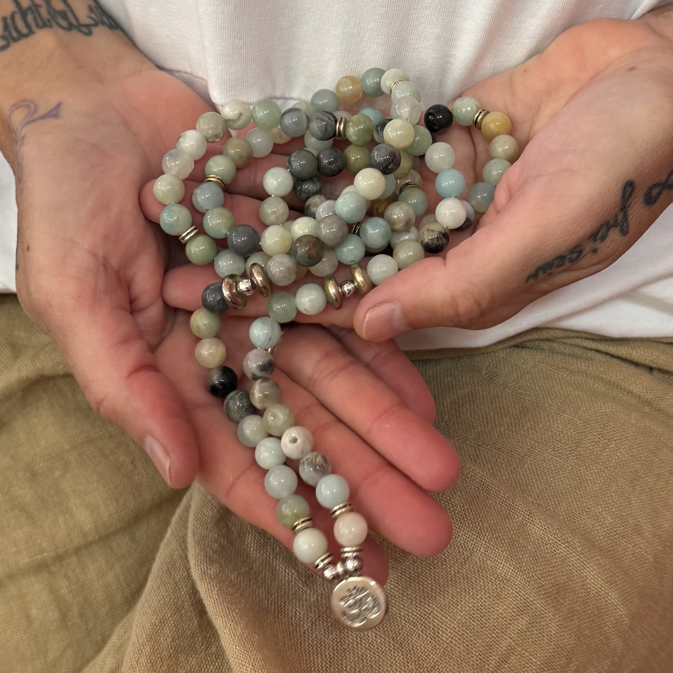 Amazonite Mala Gemstone Healing Stone OM Prayer Beads 108 Beads Healing, Serenity