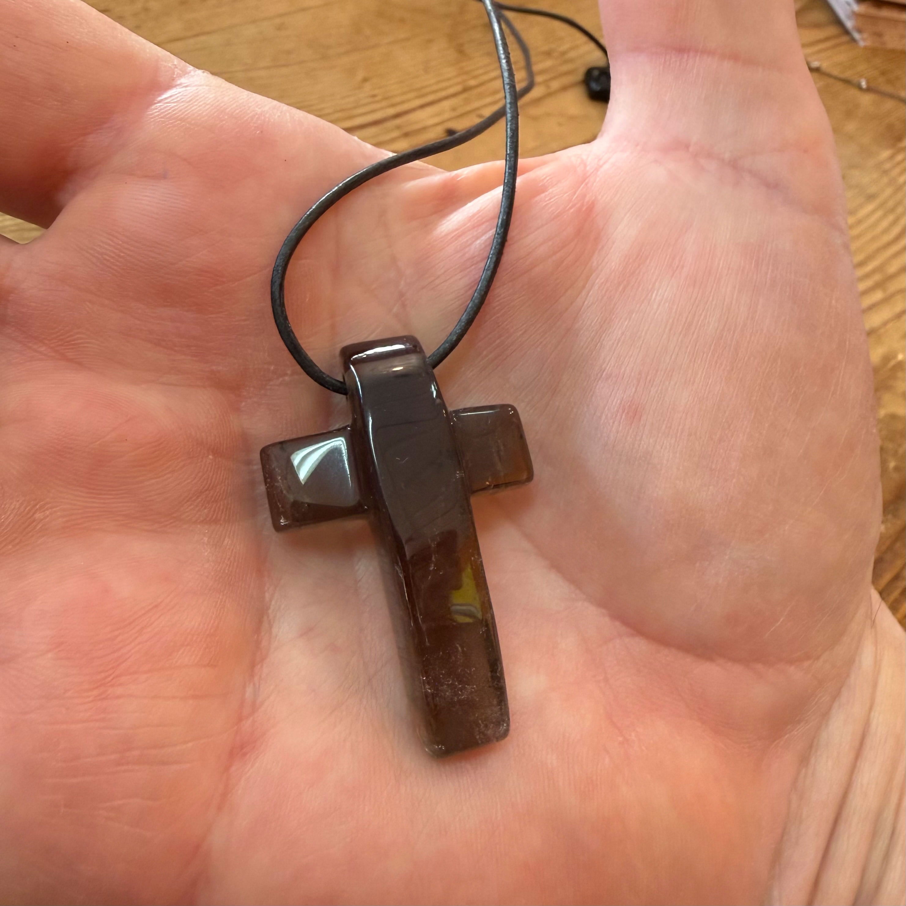 Rauchquarz Edelstein Kreuz Kette – geweiht für Glaube, Hoffnung & innere Stärke