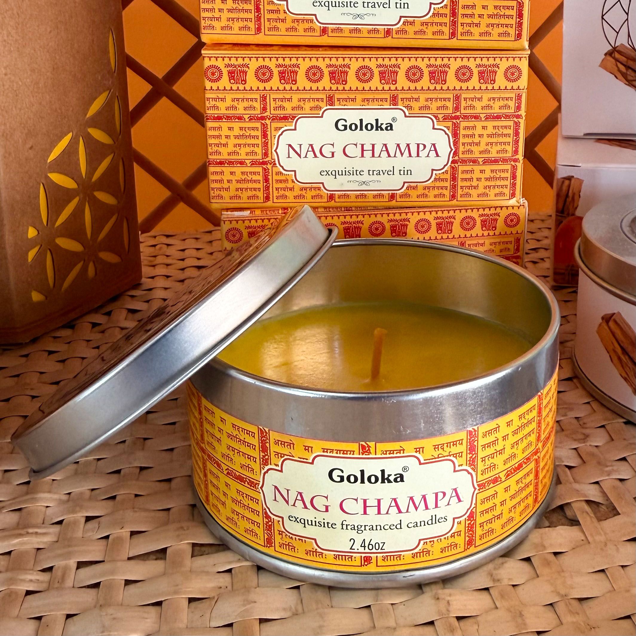 Goloka Nag Champa Duftkerze – indische Sandelholz Räucherduft Kerze