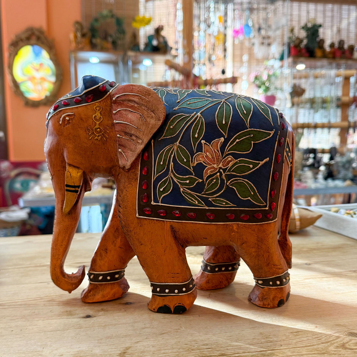 Großer Holz Elefant handbemalt - Dekoration Meditation – Glück, Stärke & Weisheit