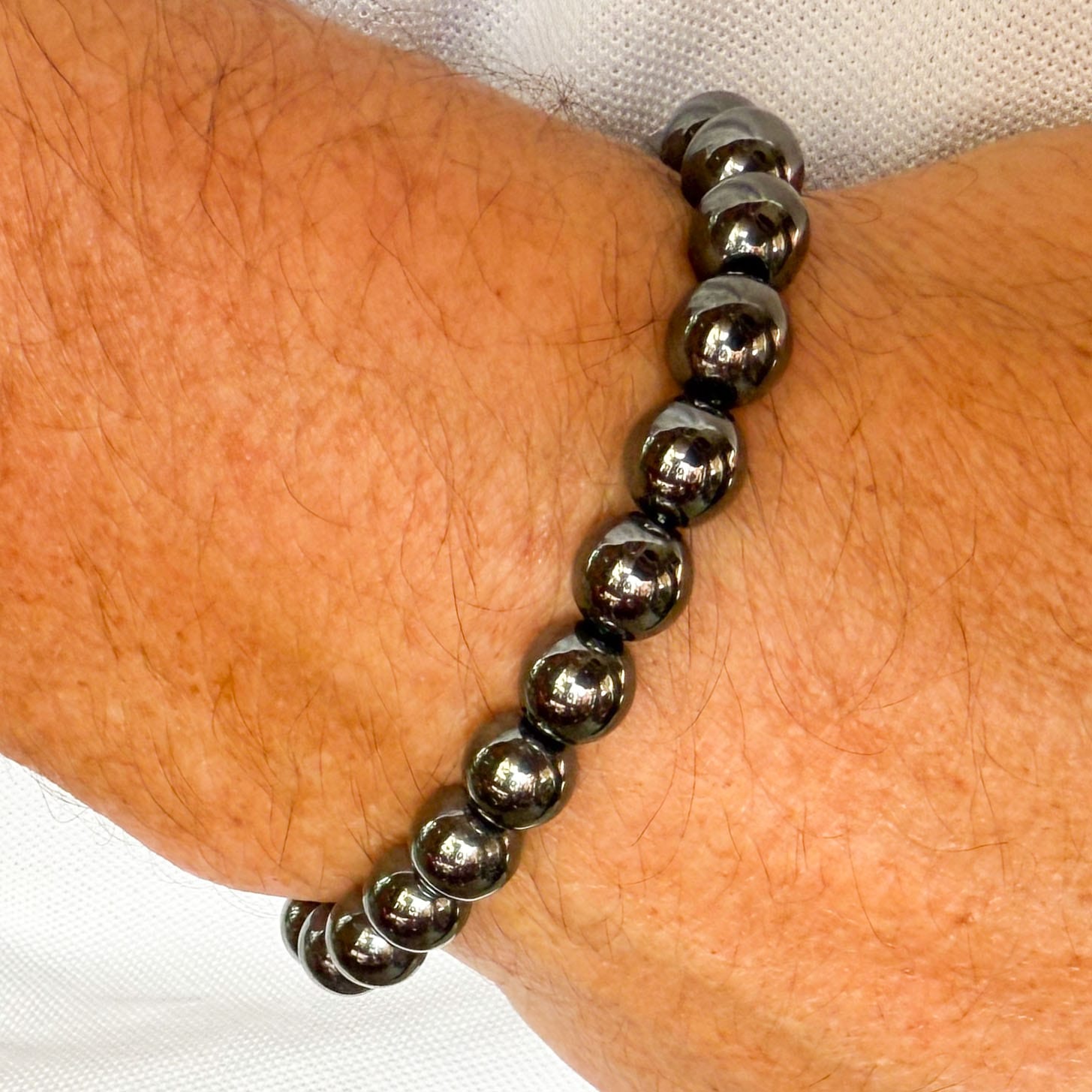 Hematite gemstone bracelet 8 mm – consecrated for aura cleansing &amp; joy of life