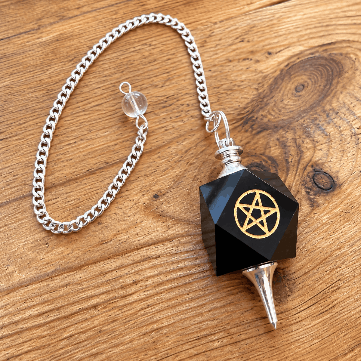 Schwarzer Onyx Pendel mit Pentagramm – geweiht für Schutz, Klarheit & Intuition