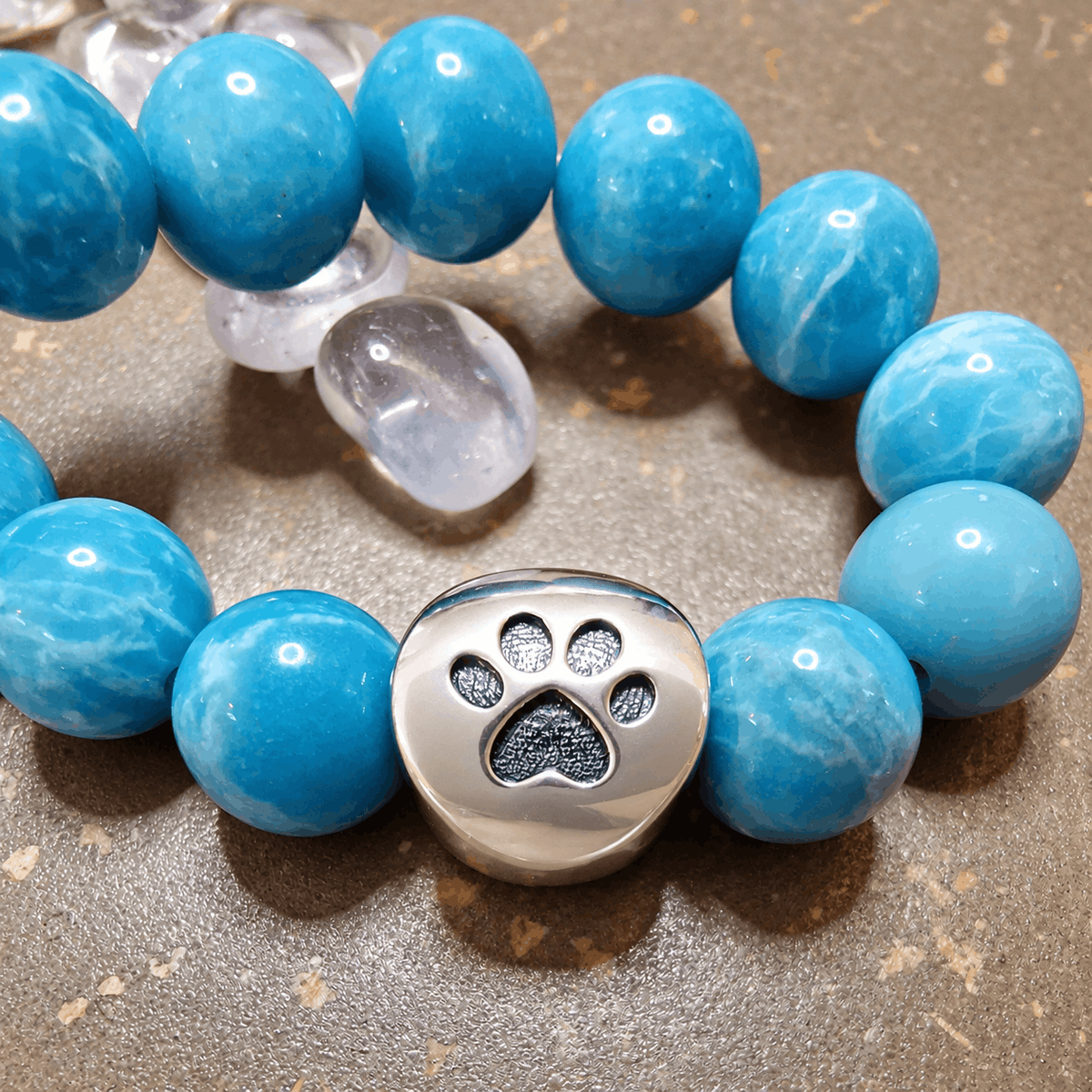 Larimar Brasilien Edelstein Karma Armband mit Pfote – Tierliebe, Vertrauen & Verbundenheit