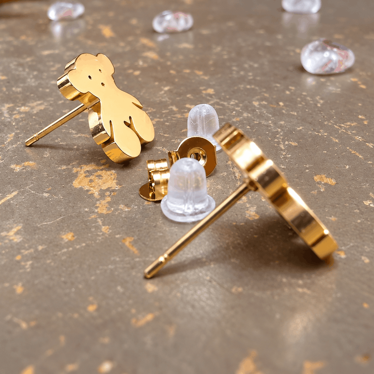 Little Bear Lucky Bear Gold Stud Earrings – 18 Karat Gold-Plated Stainless Steel