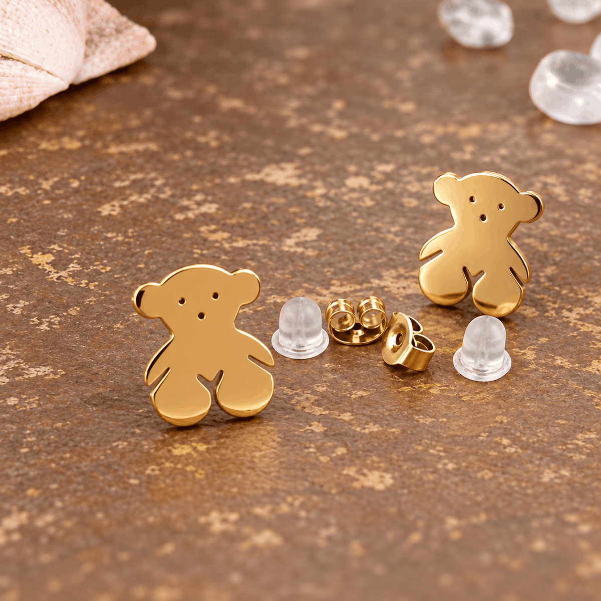 Little Bear Lucky Bear Gold Stud Earrings – 18 Karat Gold-Plated Stainless Steel